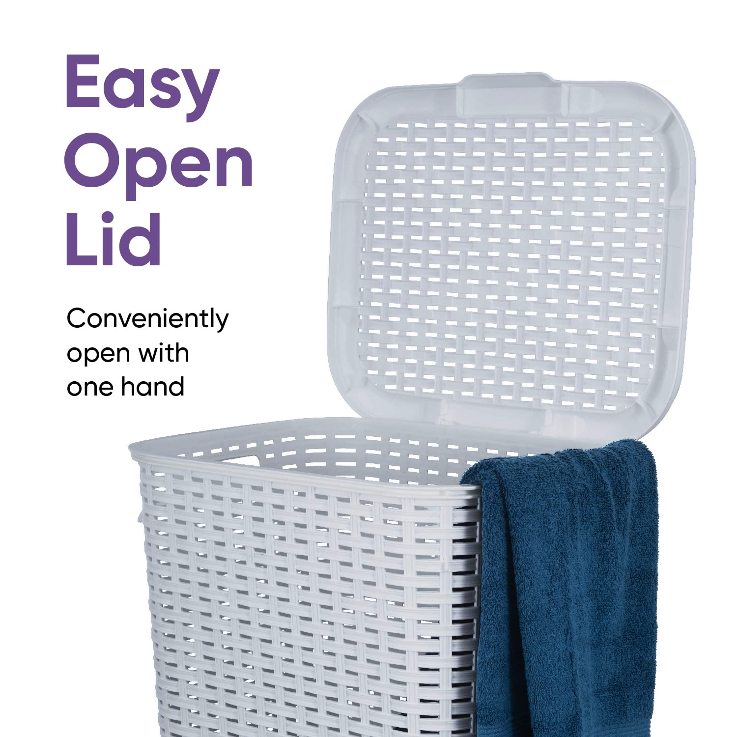 Plastic Laundry Hamper With Lid 3 Pack Laundry Hamper Basket, White Smoke Tall Cloths Hamper Organizer With Cut-Out Handles. Spa