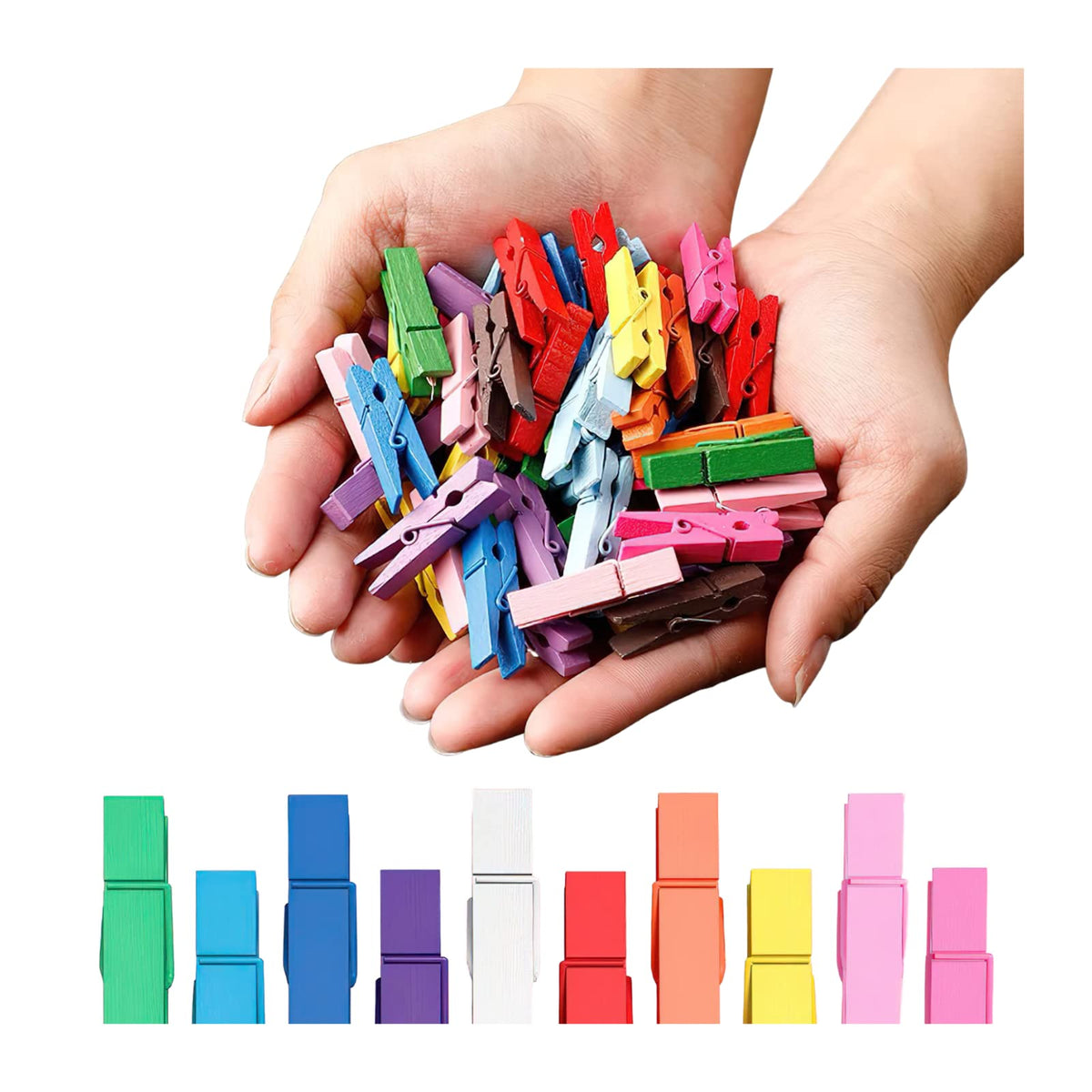 Clothes Pins, Small Clothes Pins For Photos, 1.4 ' ' 100 Pcs Natural Birchwood Mini Clothes Pins, Strong Springs Colorful Clothe