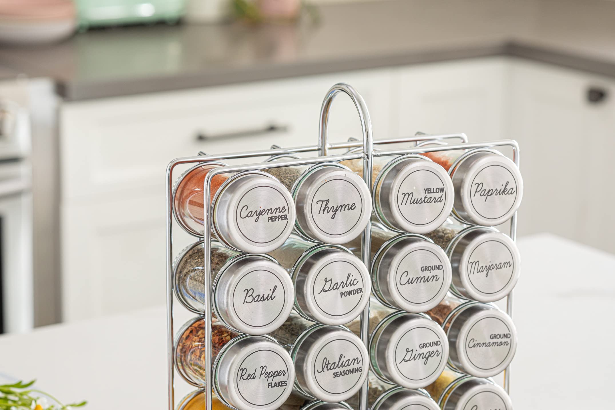 Orii 20 Jar Spice Rack Stainless Steel Filled with Spices - Standing Rack Shelf Holder & Countertop Spice Rack Tower Organizer f