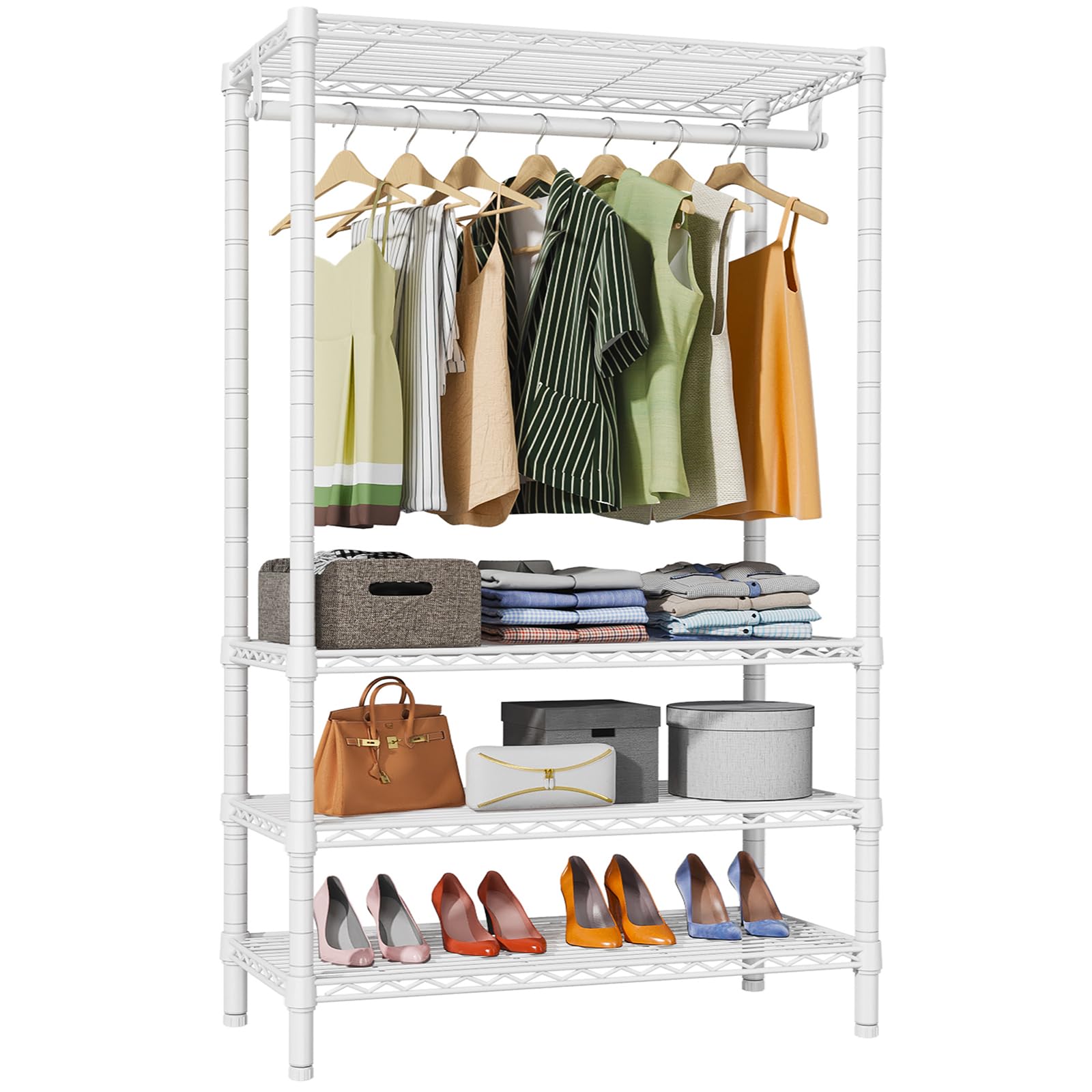 VIPEK V1S Wire Garment Rack 4 Tiers Heavy Duty Clothes Rack for Hanging Clothes Freestanding Closet Clothing Rack with 4 Adjustable Shelves  35.4 '' L X 15.7 '' W X 70.9 '' H  Max Load 500LBS  White