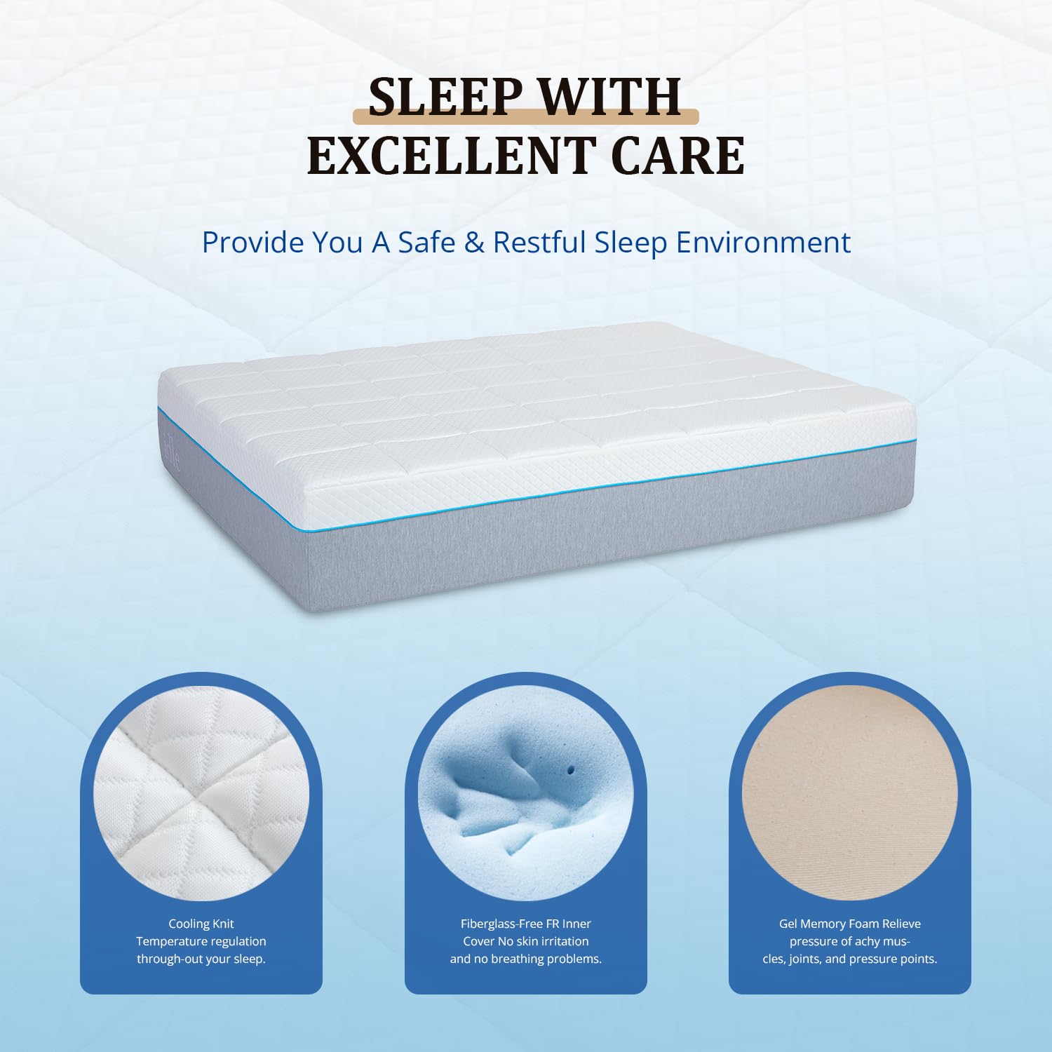 Egohome King Mattress 14 Inch Cooling Gel Memory Foam, Fiberglass Free, Mattress Bed In A Box For Back Pain Relief, Medium Firm,