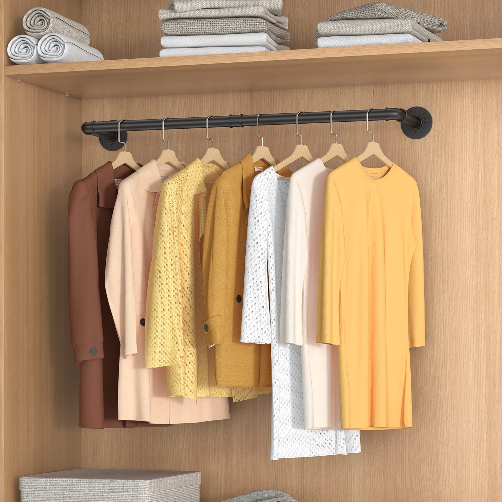 Elibbren 2 Pack Clothing Rack Wall Mount  Industrial Pipe Clothes Rack 38.4IN Heavy Duty Iron Garment Rack Bar for Closet Laundry Room  Multi Purpose Hanging Rod Black