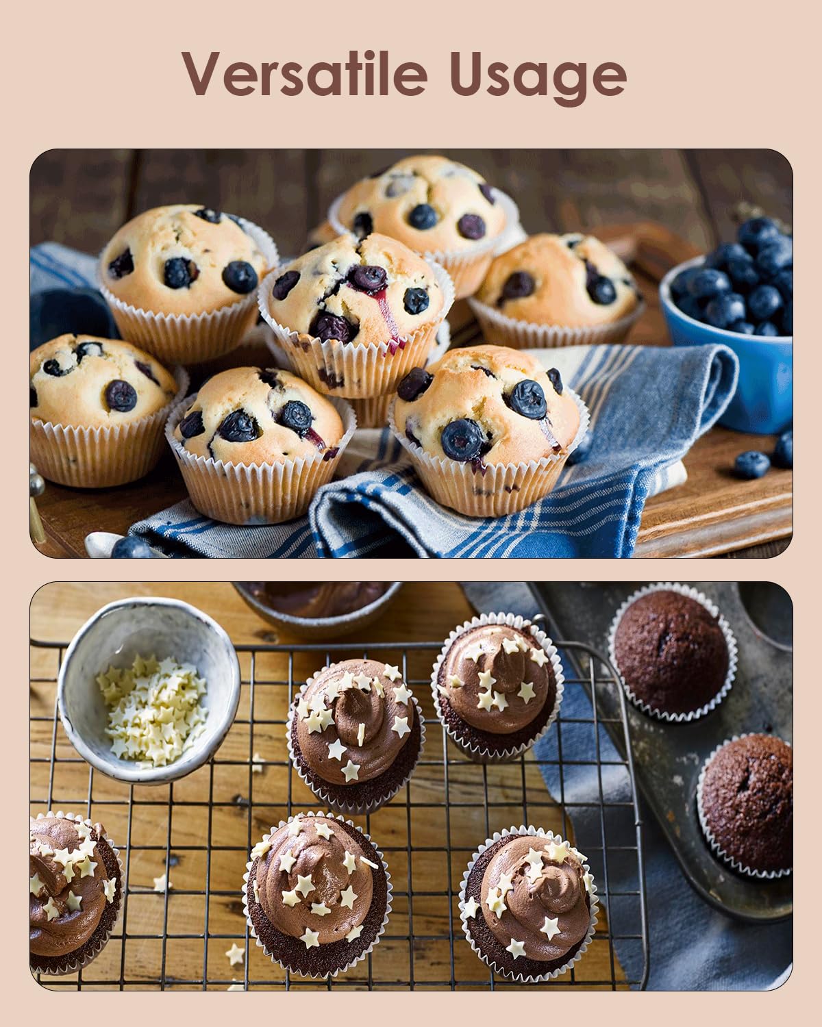 Bake Choice 200Pcs Standard Black Cupcake Liners For Baking,Food Grade Cupcake Wrappers,Greaseproof Parchment Muffin Liners For