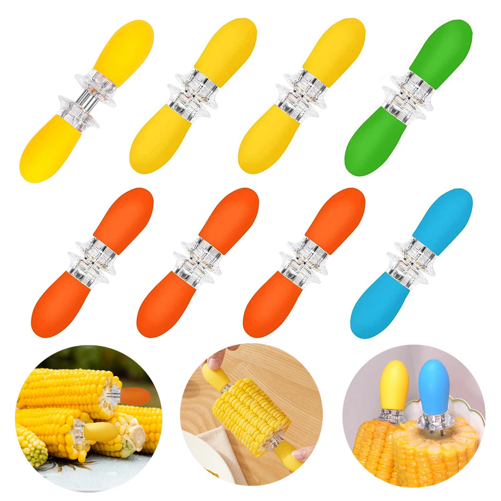 16 Pcs/8 Pairs Corn Holders, Peouwnes Stainless Steel Corn Cob Holders Corn On The Cob Skewers, Interlocking Double Bbq Fork Ske