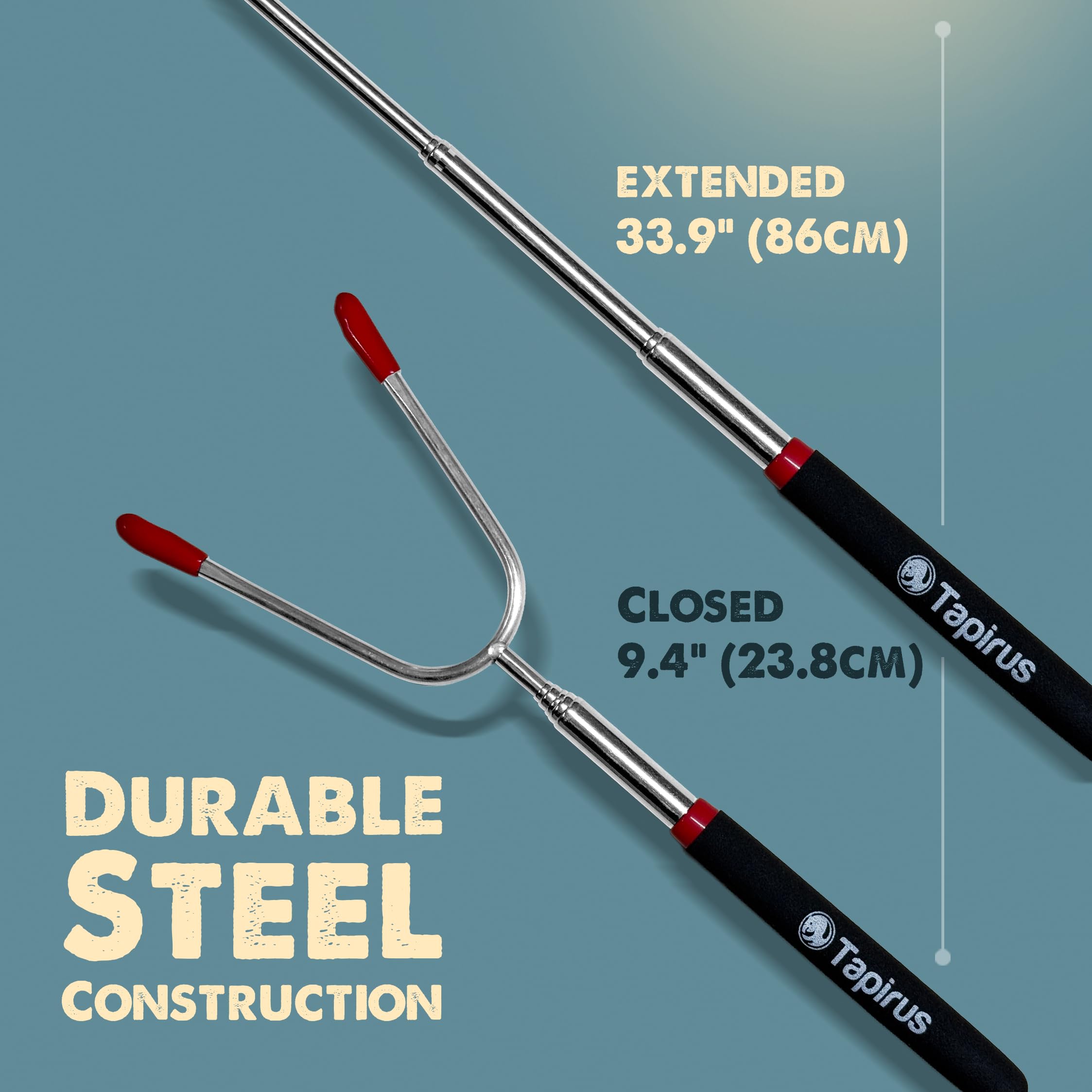 Tapirus Marshmallow Roasting Sticks  Set of 4 Extra Long Retractable Campfire Sticks  Protect Kids with Insulated Handles  Extendable Smore & Hot Dog Skewers  Heavy Duty Metal Camping Accessory