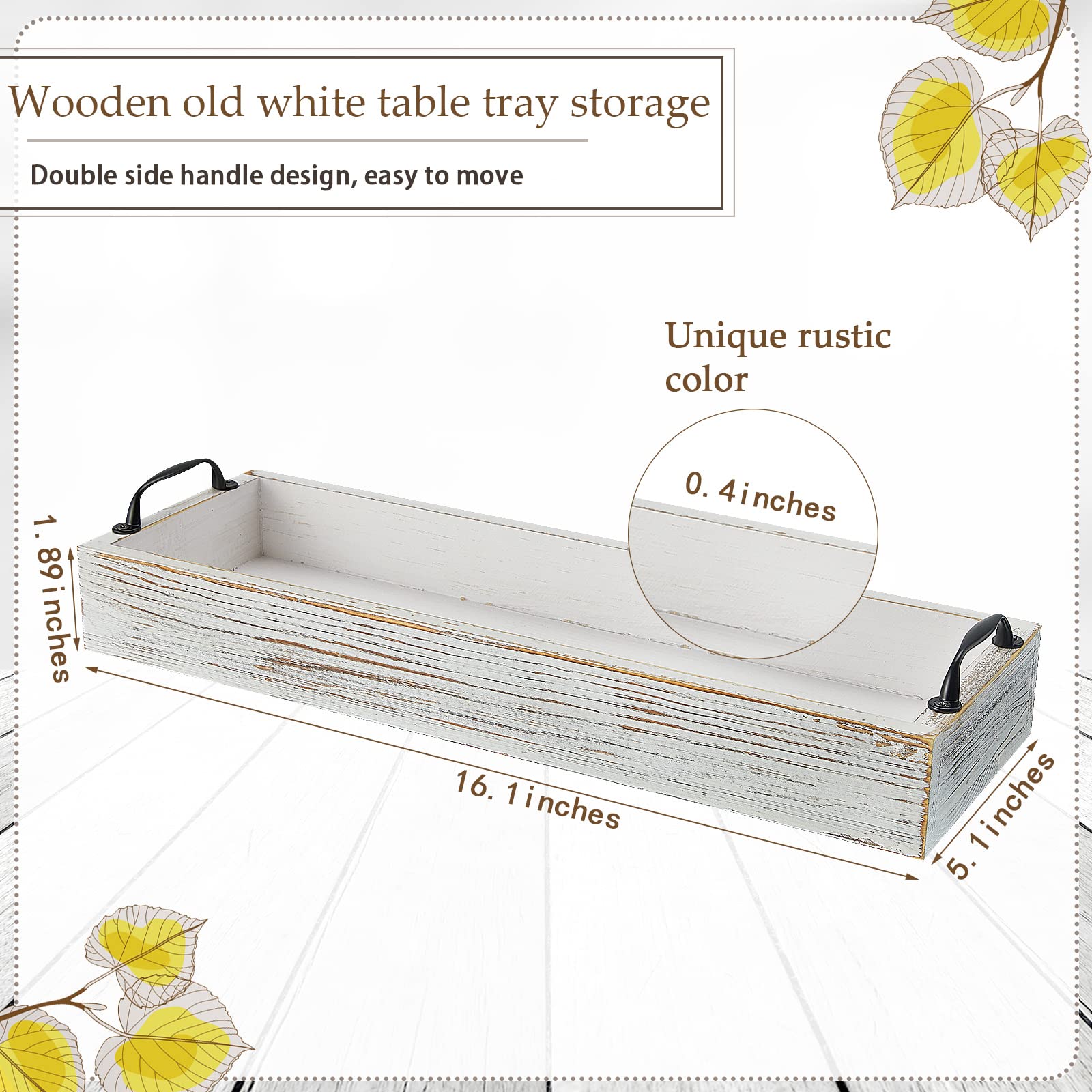 2 Pack Rustic Wooden Serving Trays Rustic Wooden Long Serving Trays With Handle Rectangular Ottoman Tray For Home Room Coffee Ta