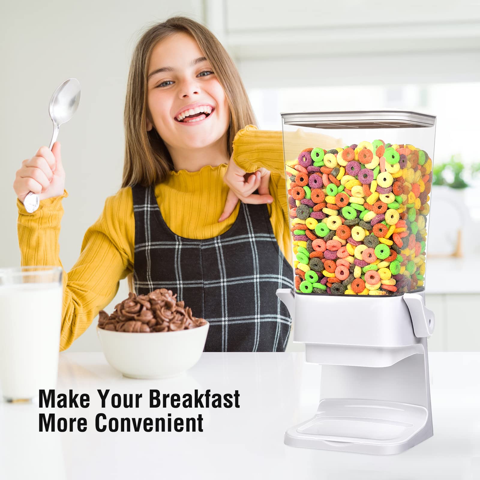 Mivvosakuki Double Cereal Dispenser Countertop Large Cereal Containers Storage Dispenser For Pantry Dry Food Dispenser Counterto