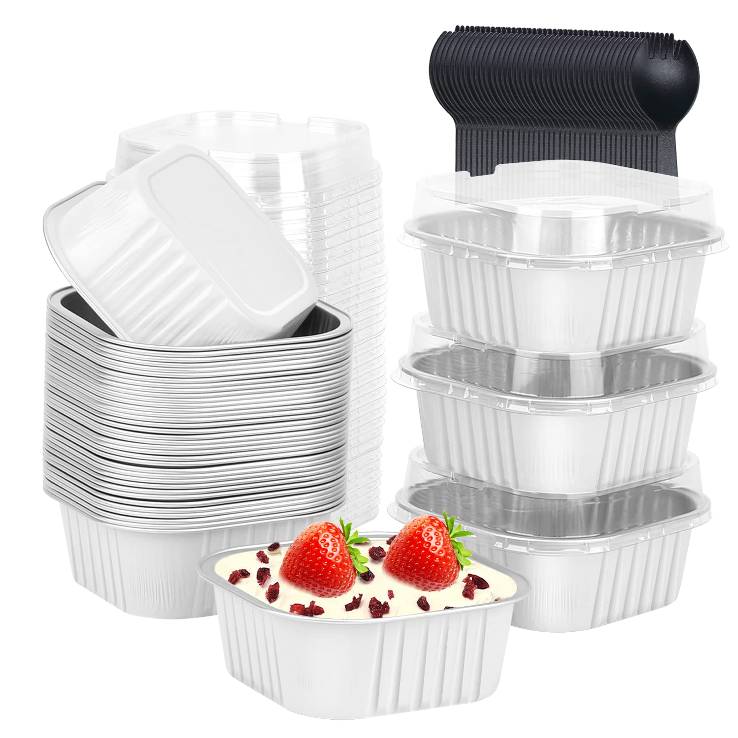 LNYZQUS 5oz Mini Cake Tins With Lids 40 Pack, Aluminum Foil Muffin Pans Cupcake Cups,Small Disposable Ramekins Brownie Baking Pa