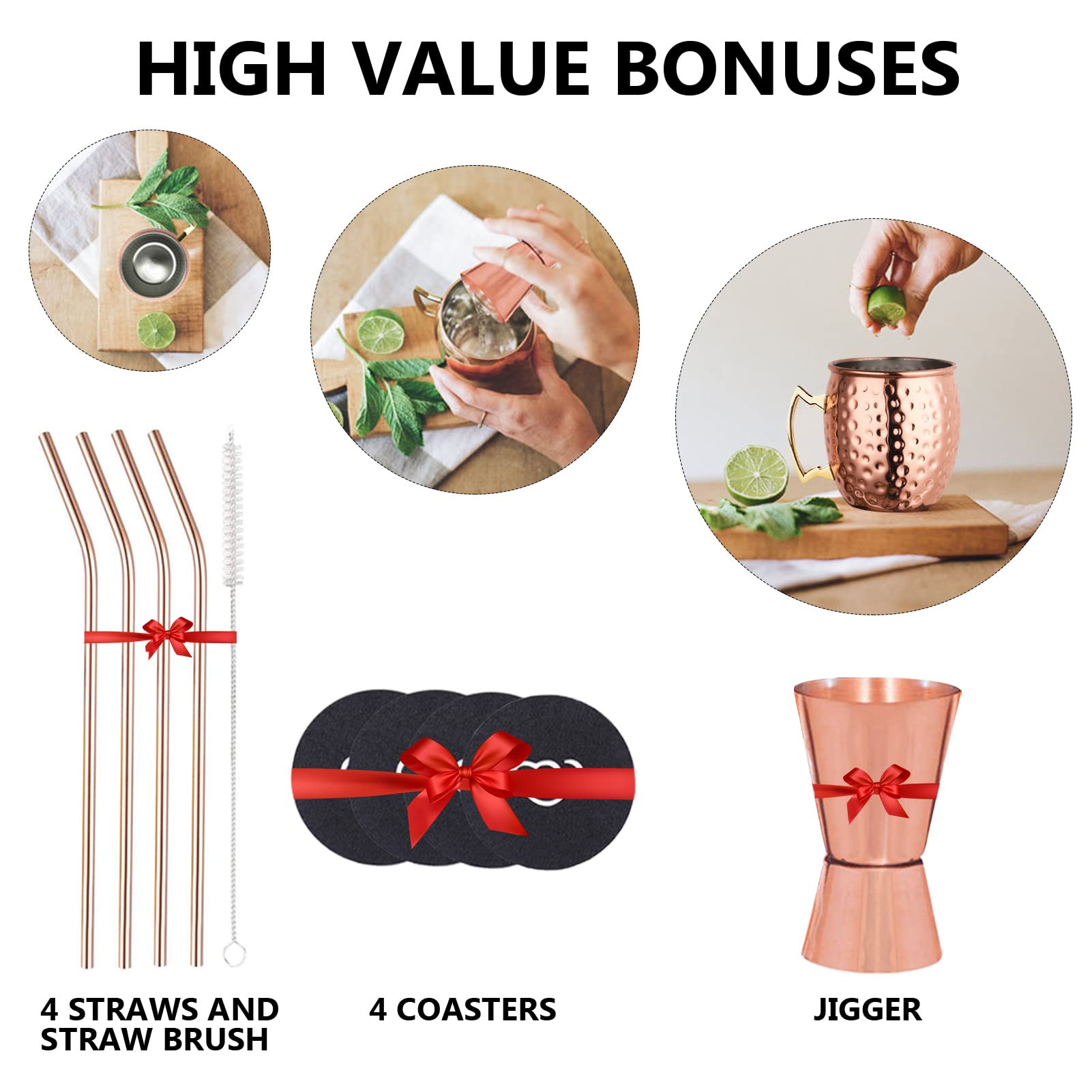 Livehitop Moscow Mule Copper Mugs Set Of 4, Copper Cups With Straws, Jigger, Coasters, Straw Brush For Party, Bar, Stainless Ste