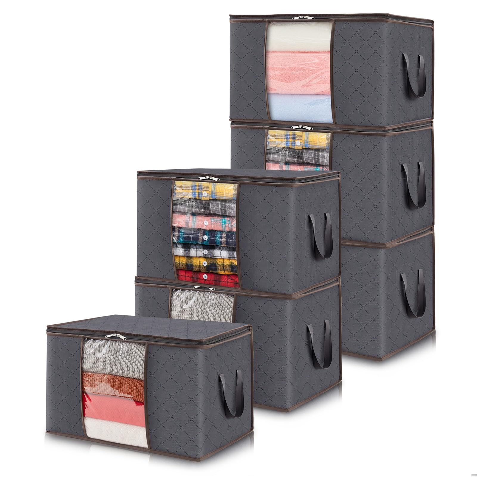 Lifewit 6 Packs clothes Storage Bag, Storage Bins for clothes, Blankets, comforters, Foldable clothing Storage with Reinforced H