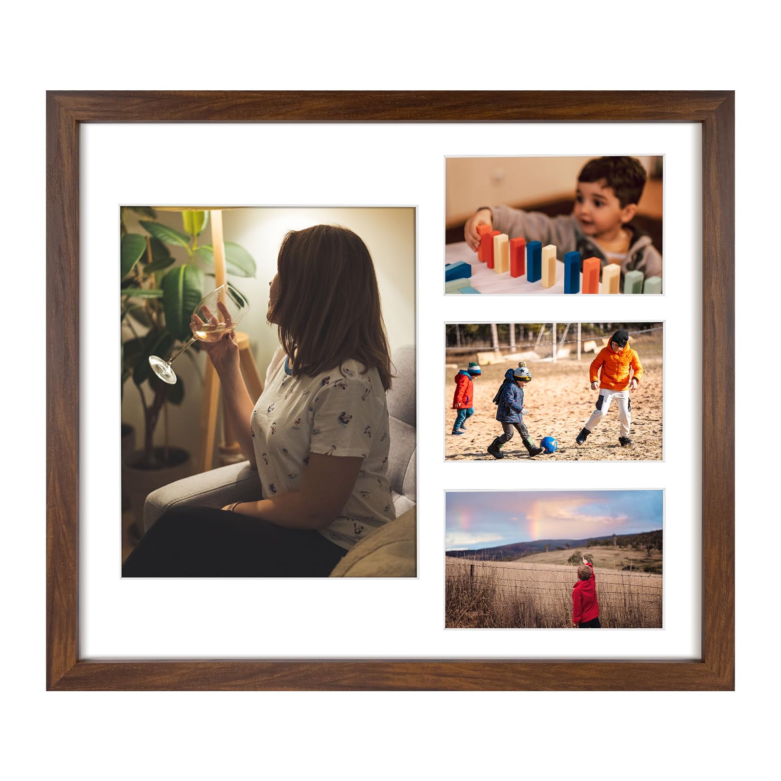 Golden State Art 14x16 Brown Wood Picture Frame - White Mat for 8x10 and 4x6 Photos - Real Glass, Sawtooth Hanger, Swivel Tabs -