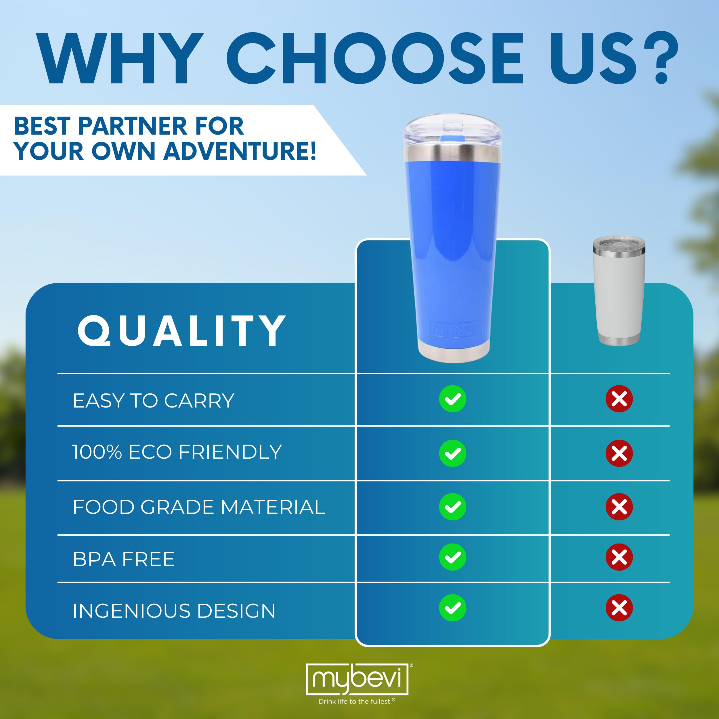 Mybevi Classic Premium Stainless Steel Tumbler With 12-Hour Temperature Control, Tritan Lid, And Bpa-Free Construction | French