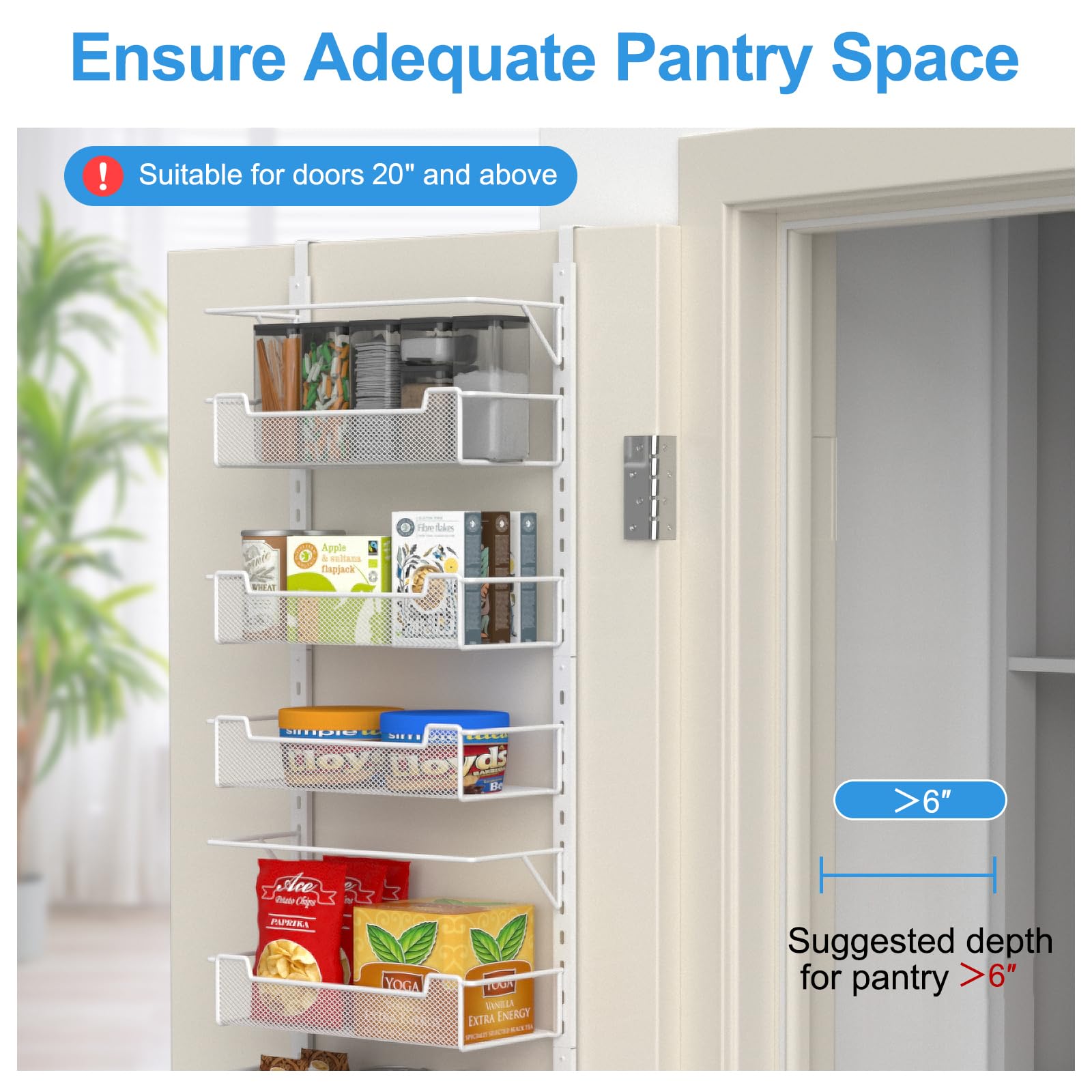 VyGrow Over the Door Pantry Organizer, 8-Tier Over the Door Organizer with Adjustable Hooks and Basket, Pantry Door Organization