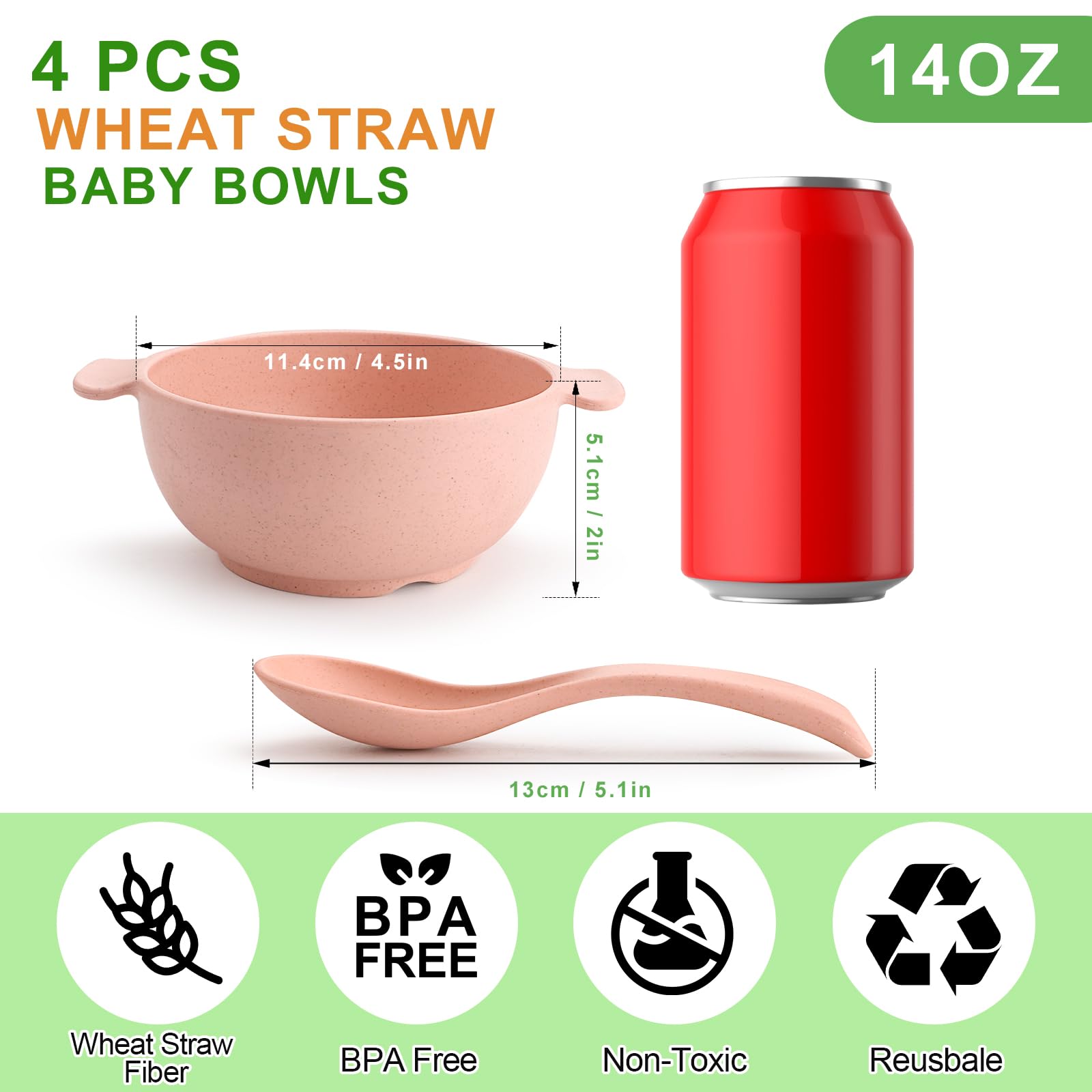 Shopwithgreen Unbreakable Kids Bowls -Microwave Dishwasher Safe- Wheat Straw Snack Bowl Sets For Kids/Toddler/Children/Baby Feed