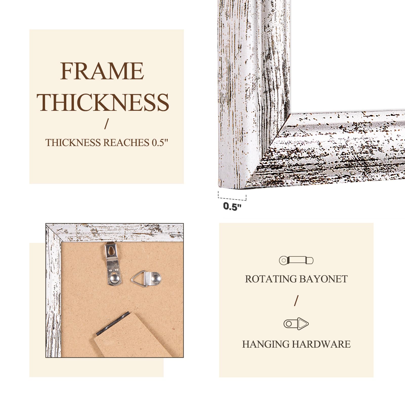 TWING 4x6 Picture Frames with Wave Texture,Rustic Distressed White Picture Frame Display Pictures 3x5 with Mat or 4x6 Without Ma