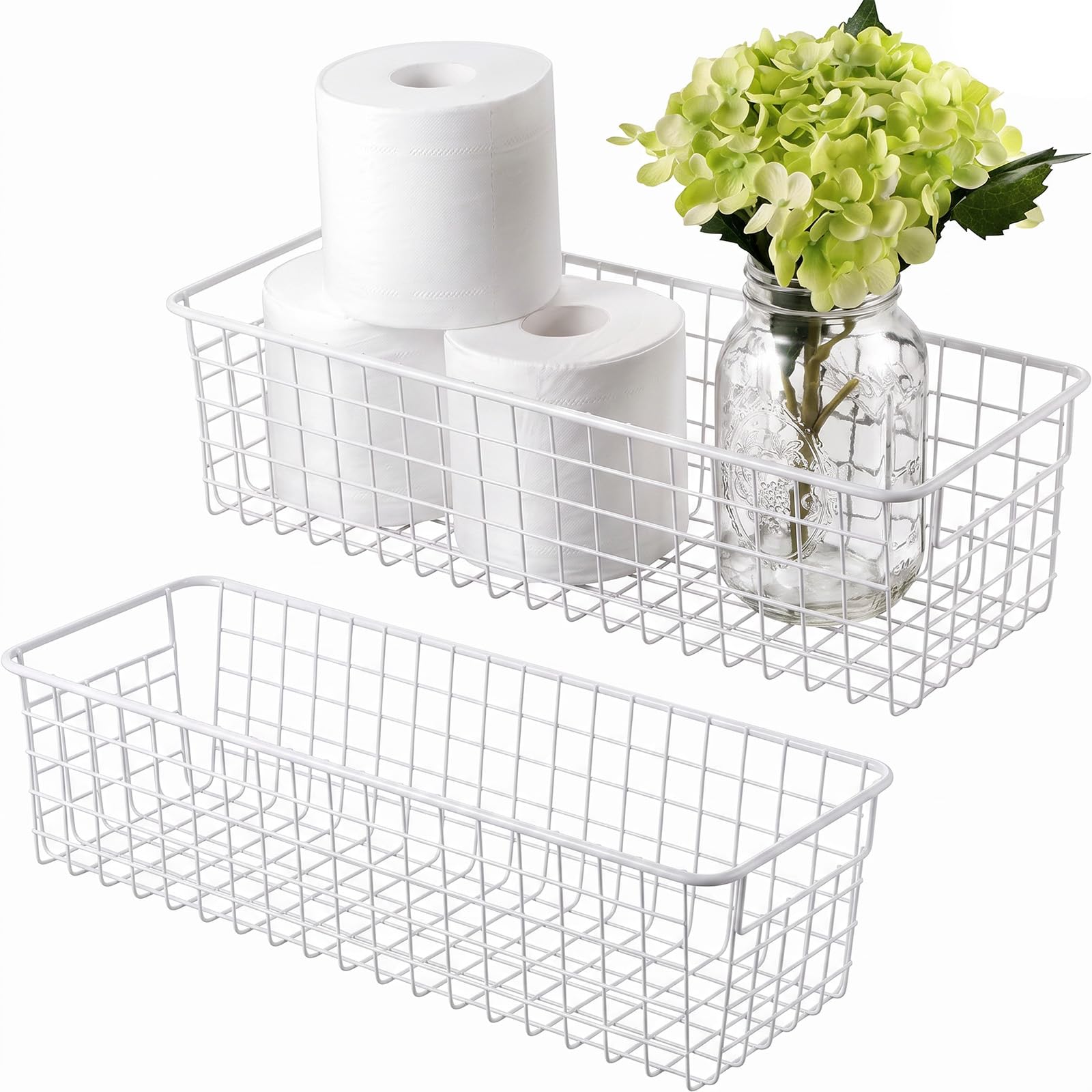SheeChung Wire Storage Baskets, Metal Toilet Paper Basket Holder, White