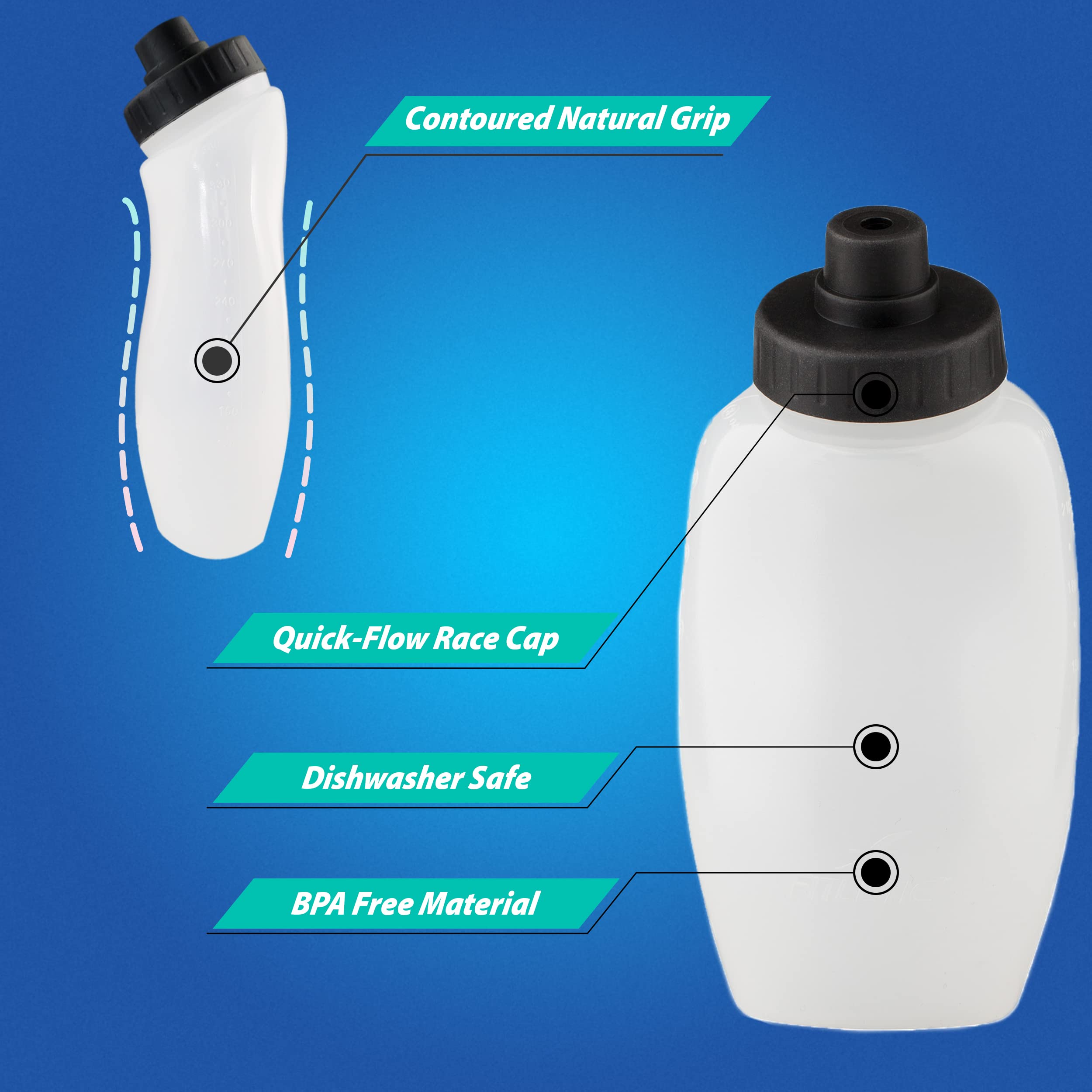 Fitletic Running Water Bottle Pair 6 Oz Black Cap  Replacement Bottle  Hydration Bottle  RB06-01