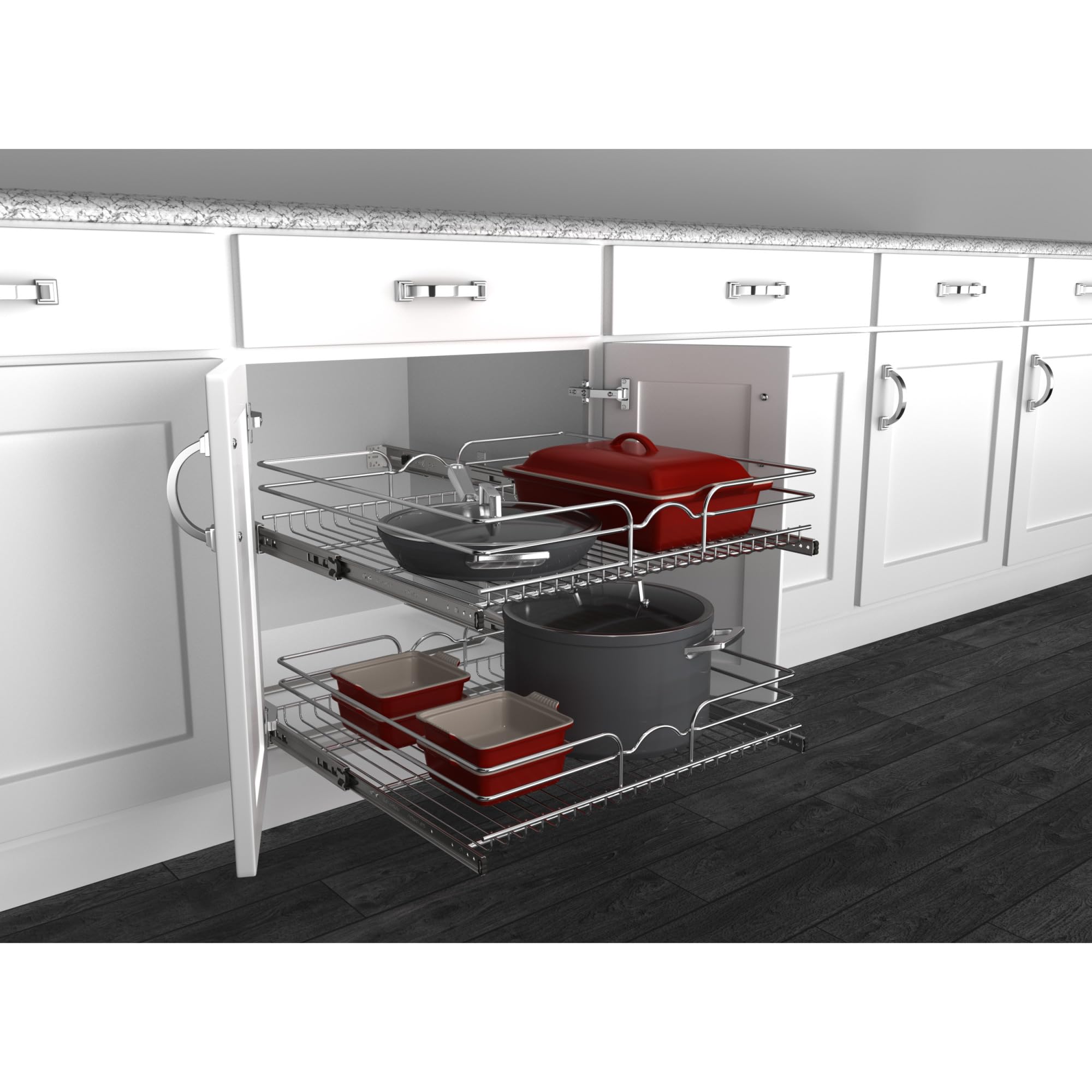 Rev-A-Shelf 2-Tier Kitchen Cabinet Pull Out Shelf And Drawer Organizer Slide Out Pantry Storage Basket In Multiple Sizes, 24 X 2