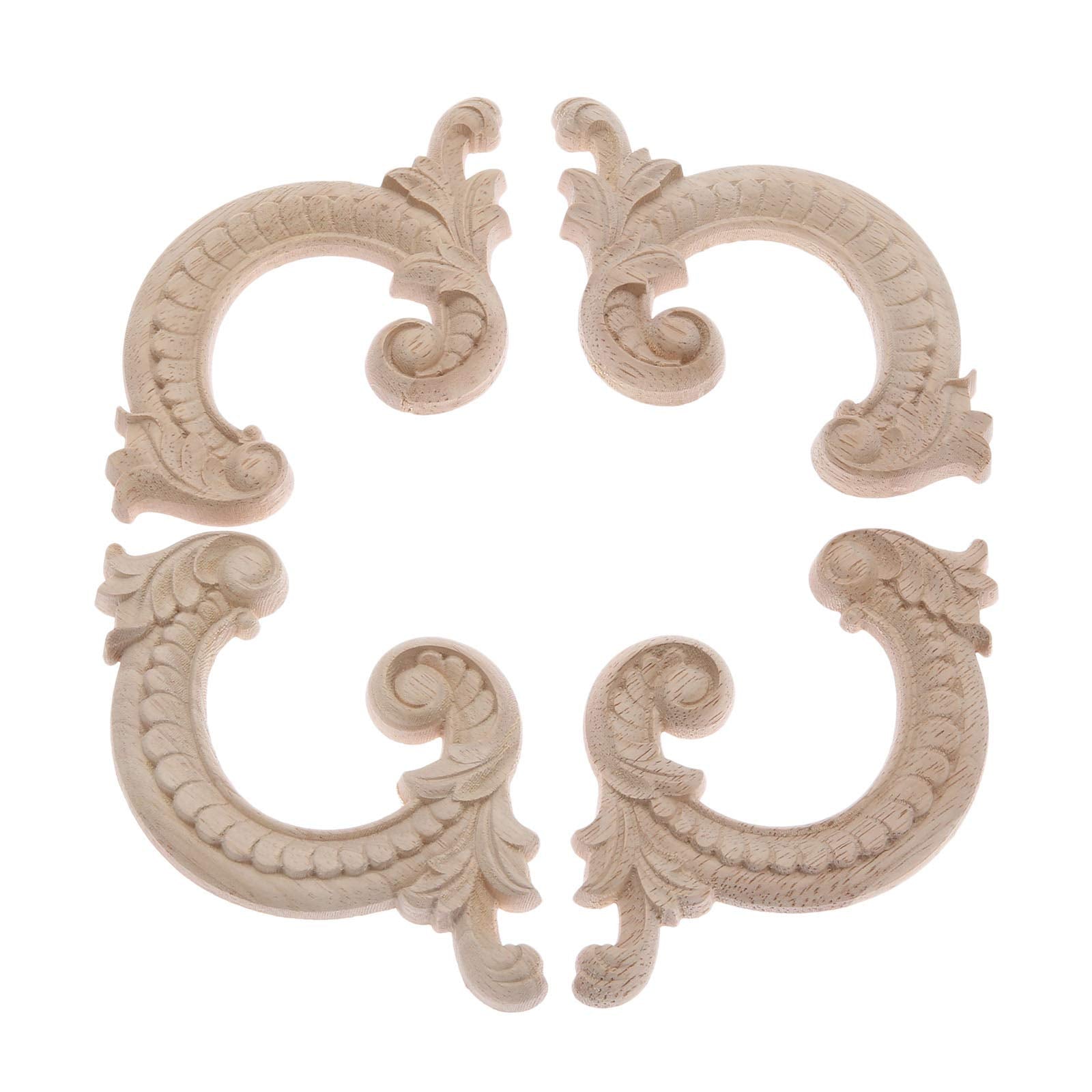 Wood Carved Appliques Wooden Onlays, 2 Pairs Unpainted Decorative Carving Furniture Decals Frame Decor For Door Wall Cabinet Dre