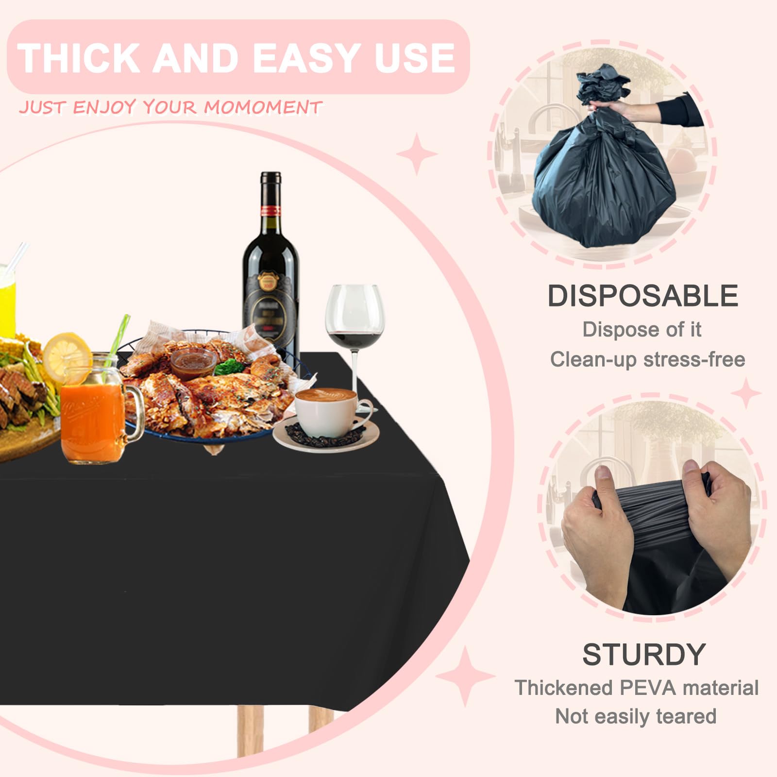 D&Z 12 Pack Black Plastic Tablecloth Table Cloth 84'' Round Disposable Table Cover For Party Birthday Wedding Halloween Thanksgi