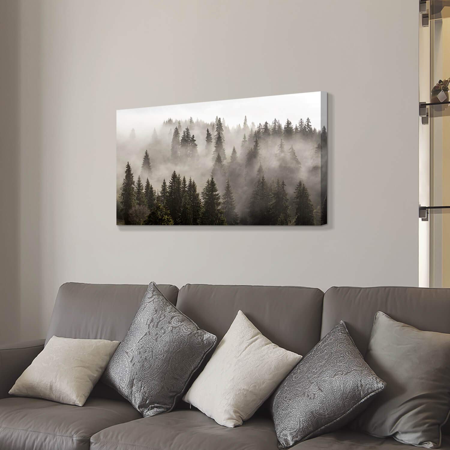 Artistic Path Foggy Forest Canvas Wall Art: Landscape Mountain Artwork Photographic Print Pictures For Bedrooms (40'' W X 20'' H