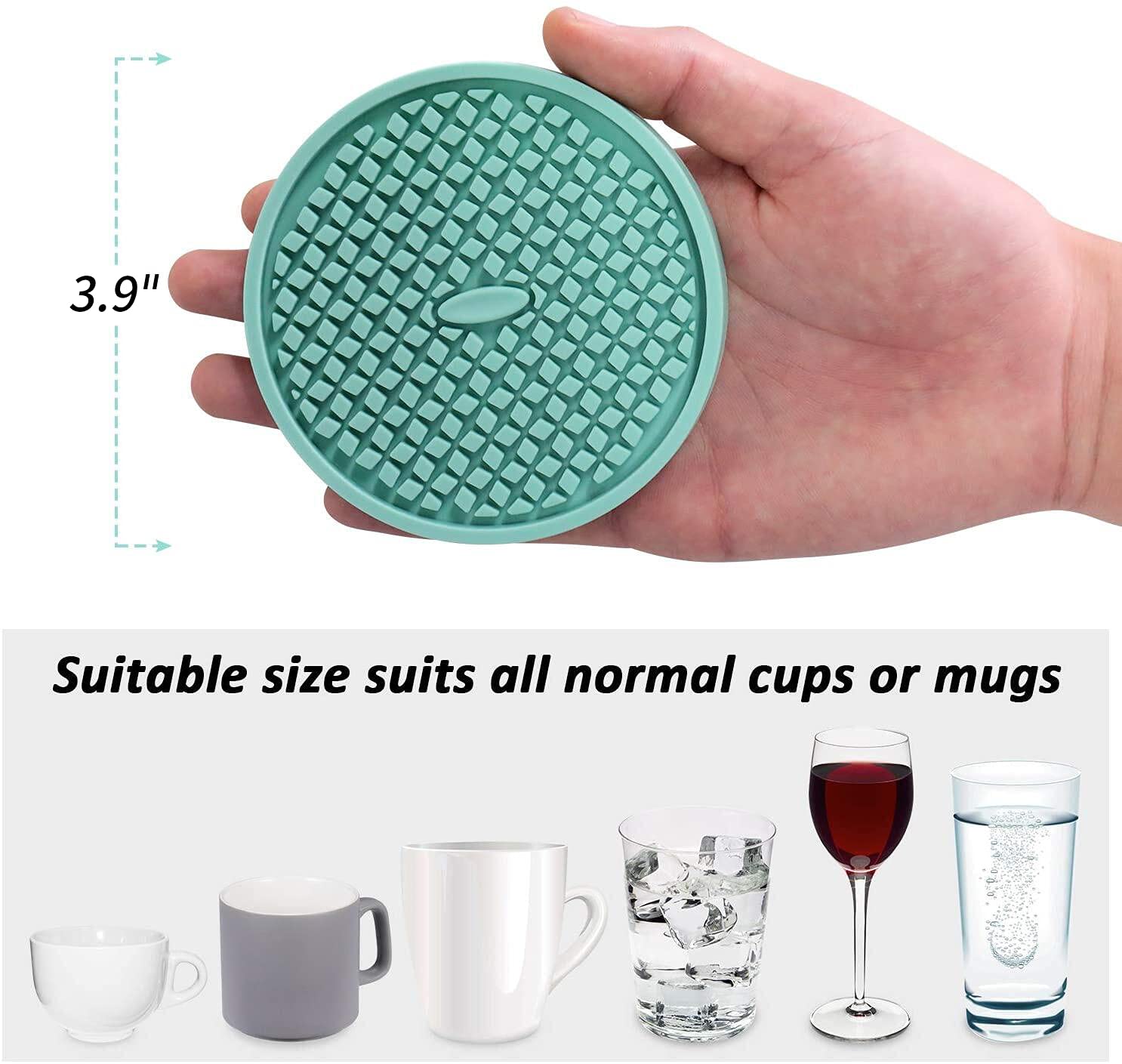 ME.FAN Silicone Coasters [6 Pack] Thickened Drink Coasters with Holder - Cup Mat - Non-Slip  Non-stick  Stay Put  Deep Tray - Prevents Furniture and Tabletop Damages(Black)