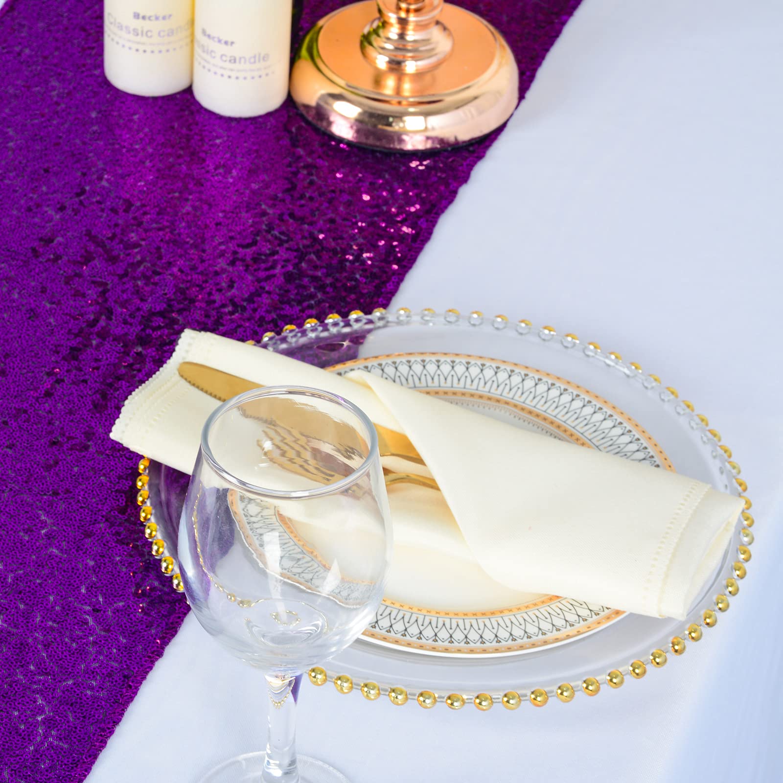 Shinybeauty 12X72-Inch Rectangle-Purple-Sequin Table Runner- For Wedding/Party/Decor (12X72-Inch) (Purple)