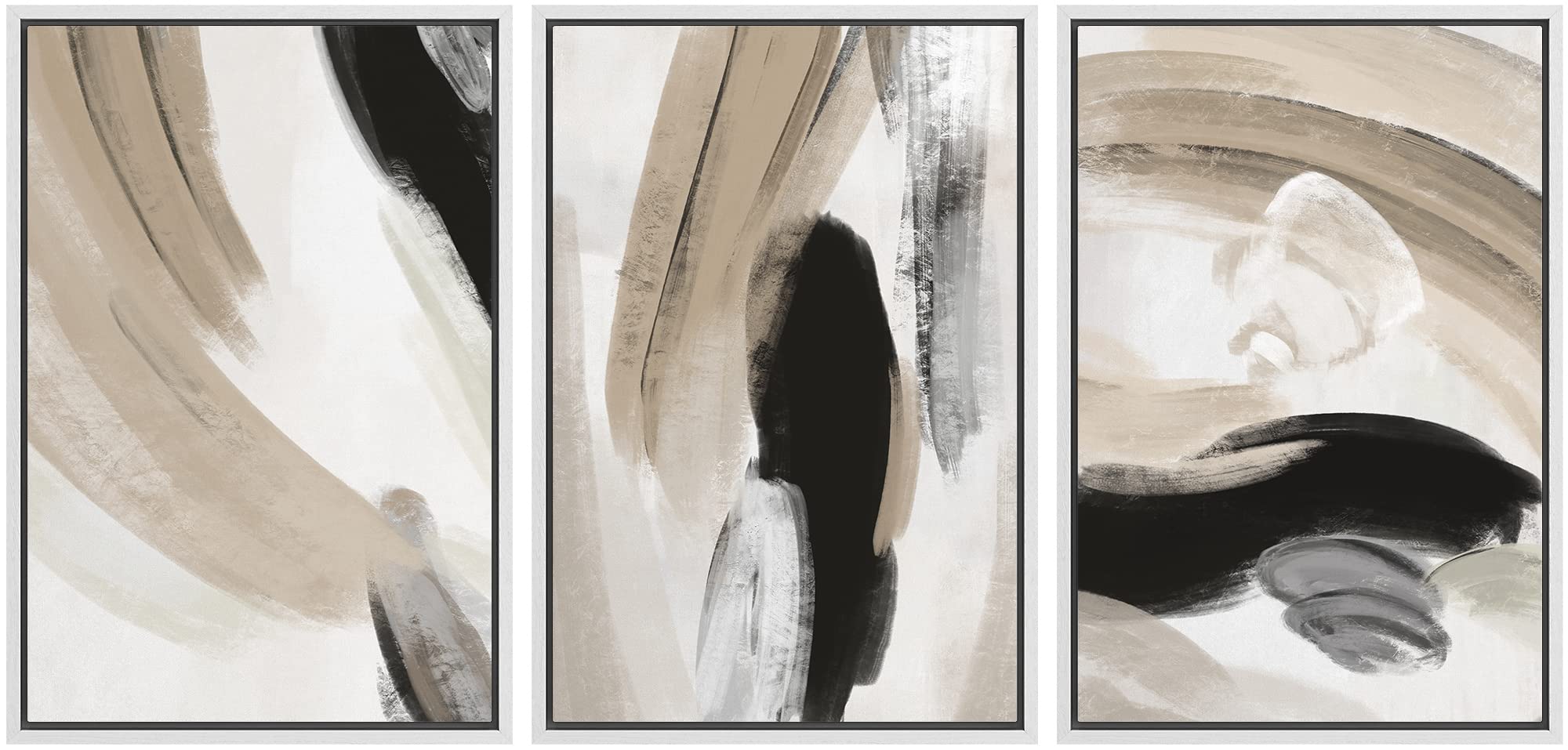 Signford Framed Canvas Print Wall Art Set Duotone Black Tan Paint Strokes Abstract Shapes Illustration Modern Art Decorative Nor