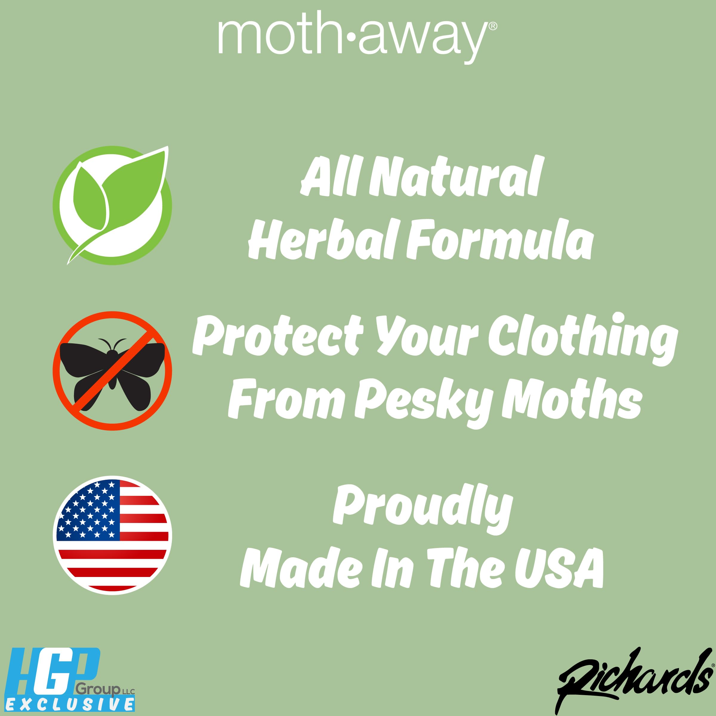 Richards Homewares Moth Away Herbal Non Toxic Natural Repellent, 6-Jumbo Sachets