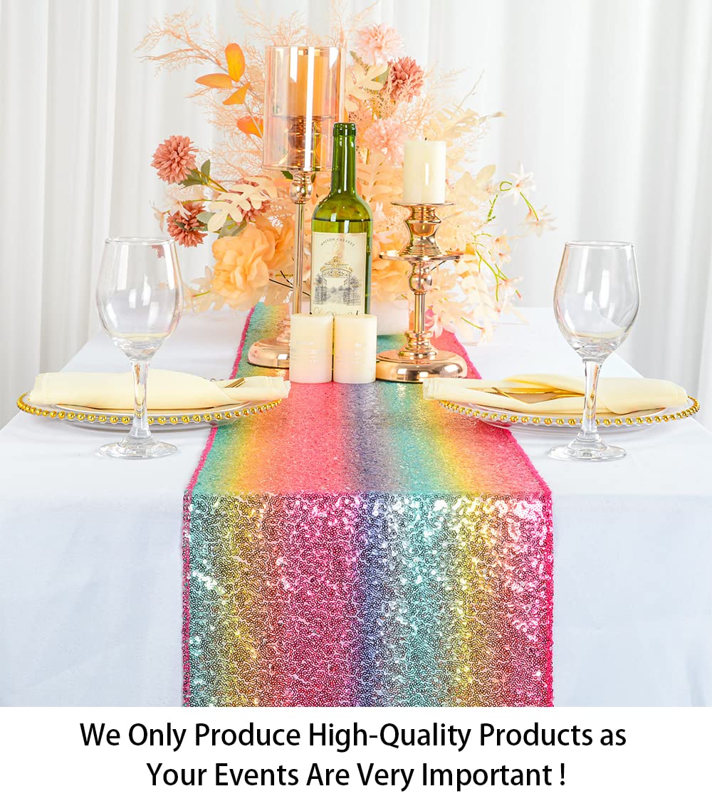 Shinybeauty Rainbow Table Runners Pack Of 2 Sequin Table Runners 12Inx108In Multicolor Home Decor Dining Table Runner 108 Inches