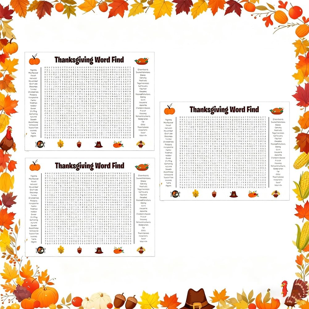 BLOCKv Jumbo Thanksgiving Word Search Poster 36x24 - Giant Holiday Wall Game for Family & Kids, Fun Thanksgiving Activity Puzzle