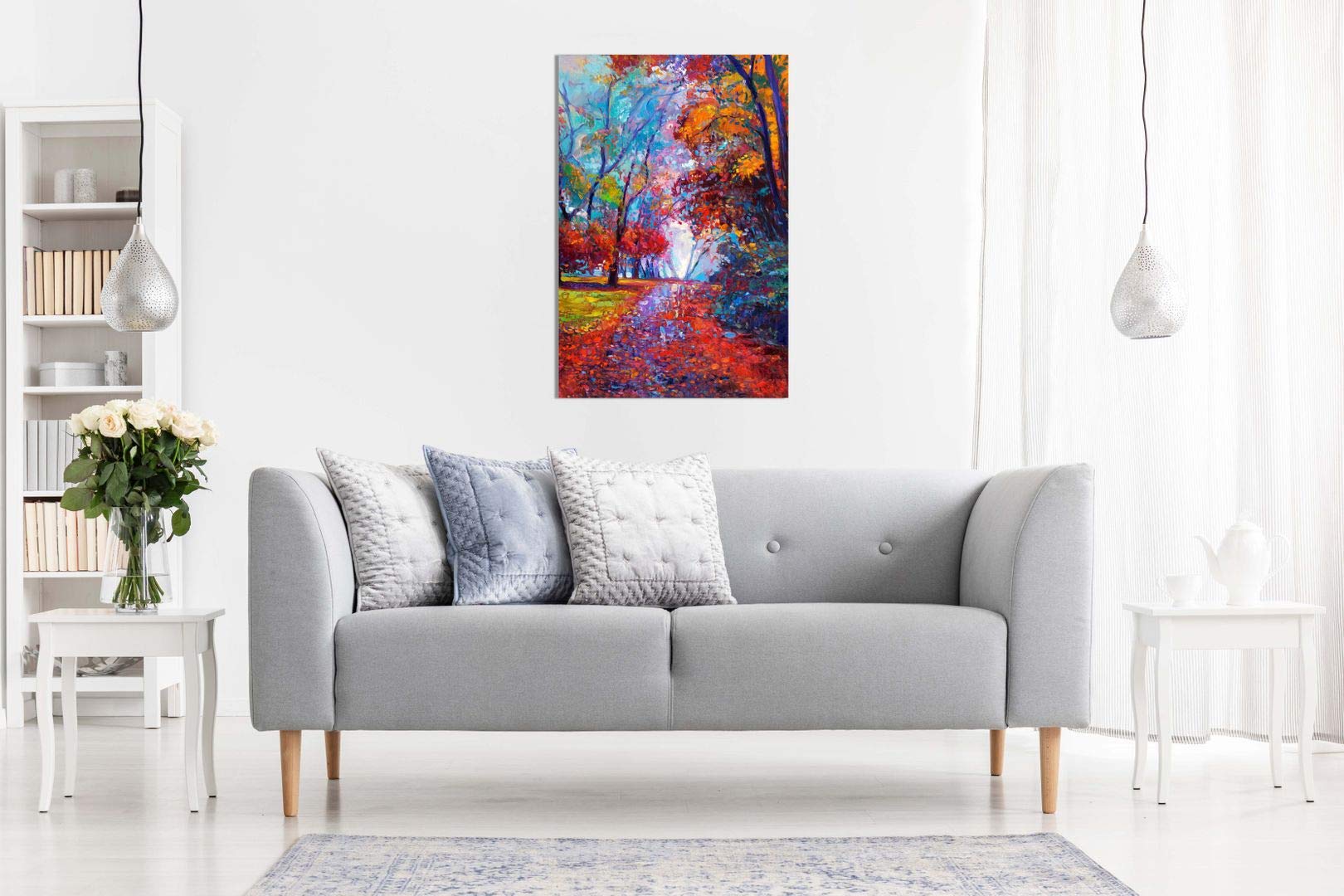 Abstract Contemporary Painting Autumn Forest Canvas Wall Art Picture Print (18X12In)
