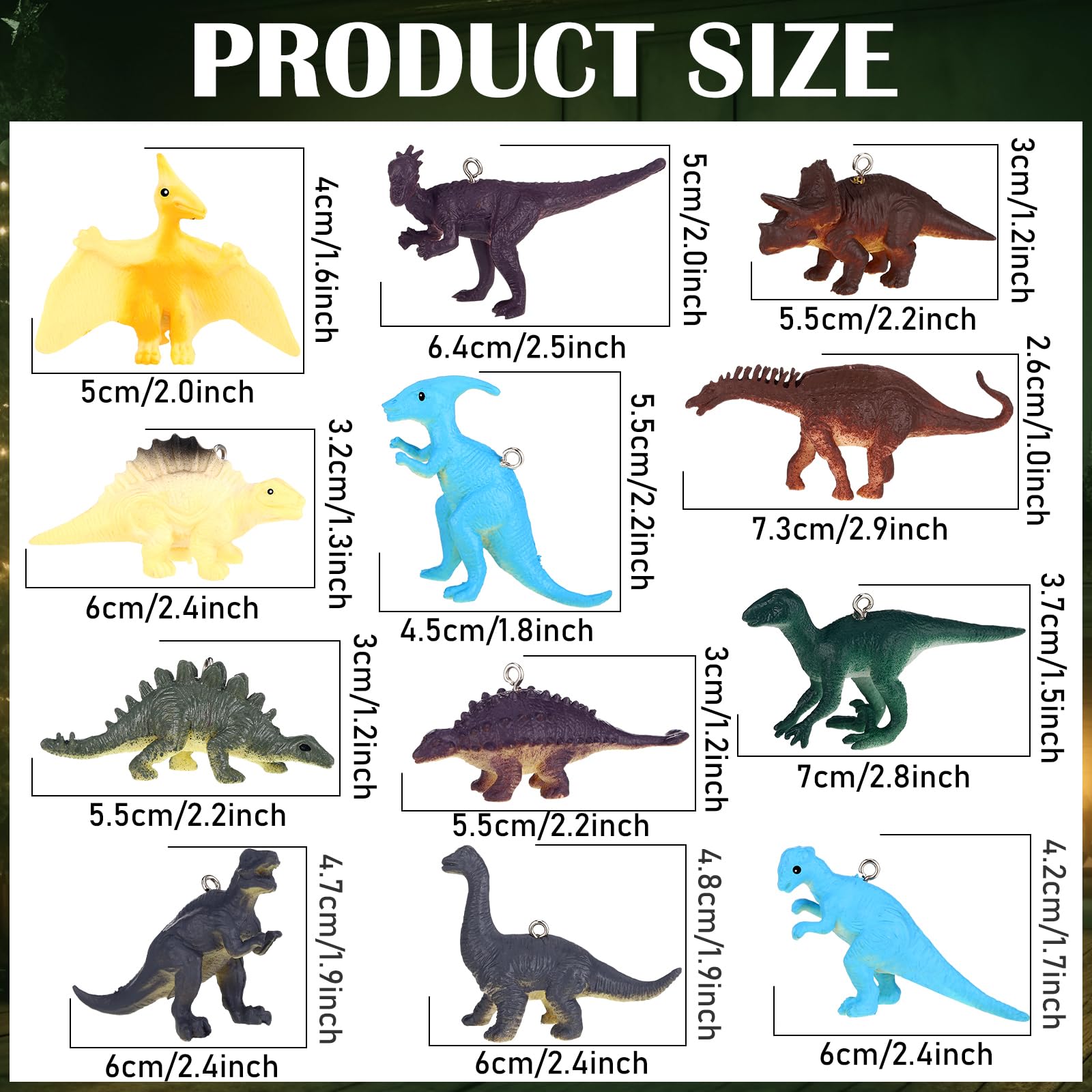 Rtteri 24 Pcs Dinosaur Christmas Tree Ornaments 3D Decorative Hanging Ornament Plastic Decorations for Christmas Tree Dinosaur T