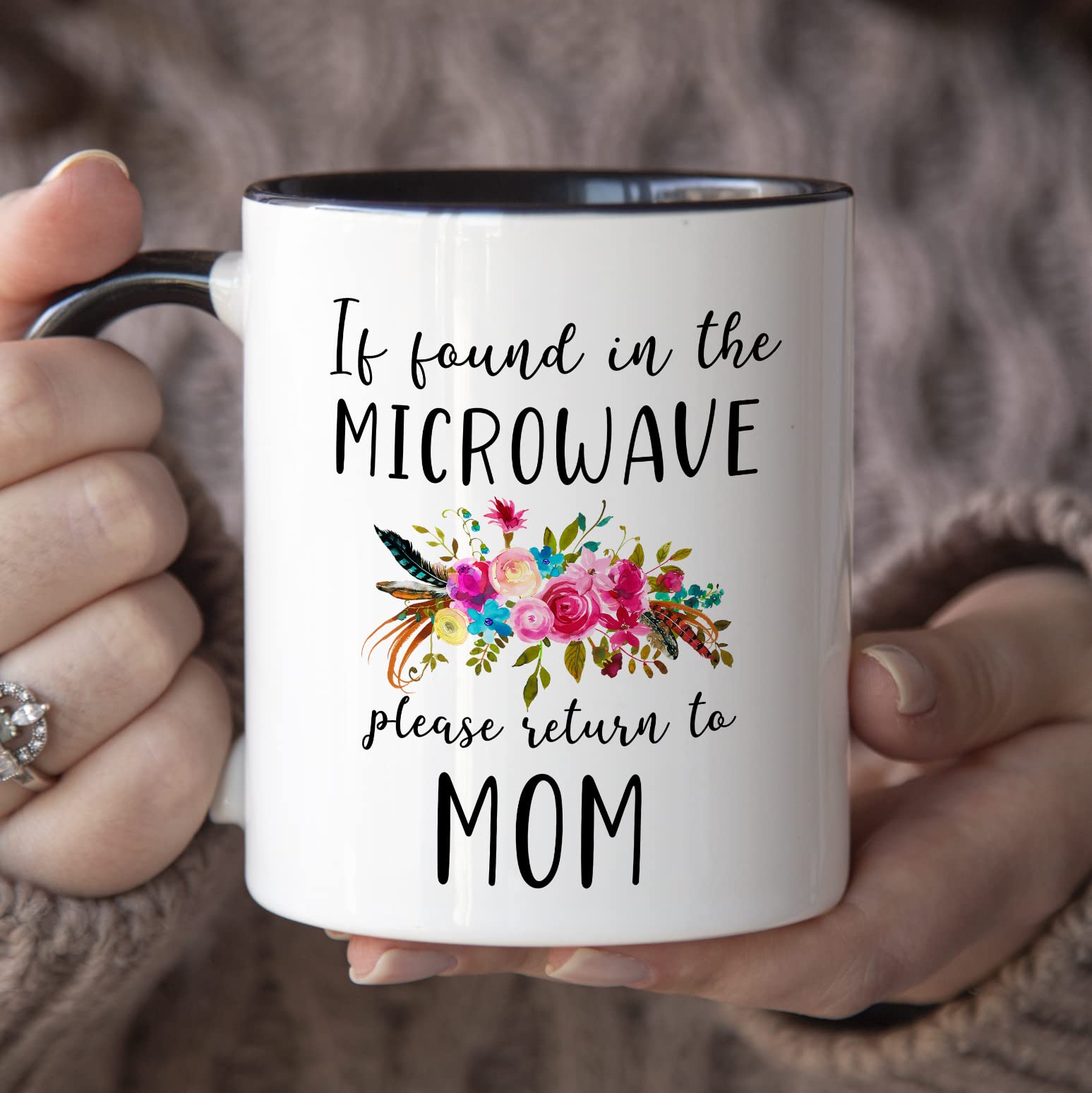 YouNique Designs If Found In Microwave Please Return To Mom Mug, 11 Ounces, Mom Gifts From Daughter (Black Handle)