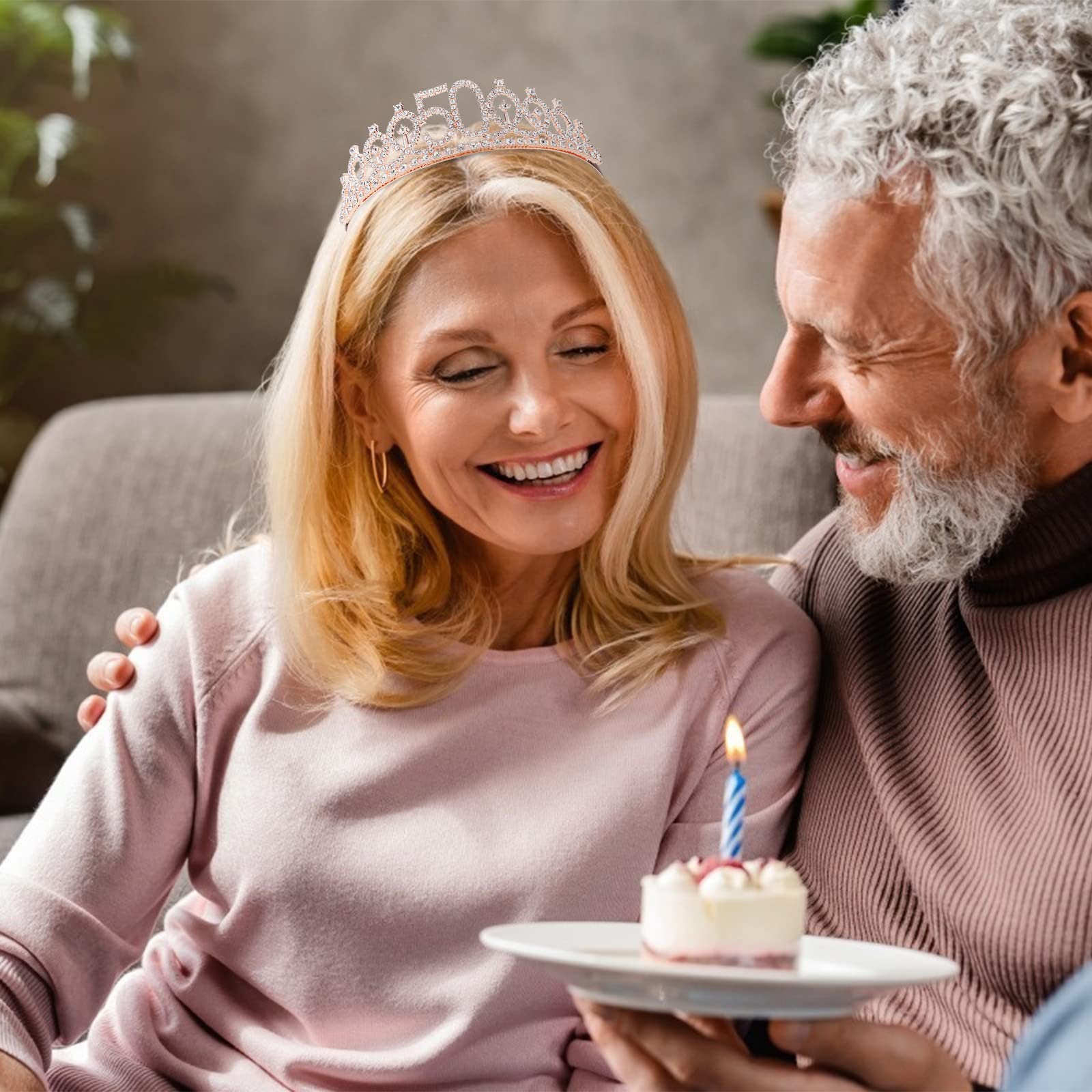 Cieher 50Th Birthday Crown + 50 & Fabulous Birthday Sash + Pearl Pin Set, 50Th Birthday Gifts For Women Friends 50Th Birthday De