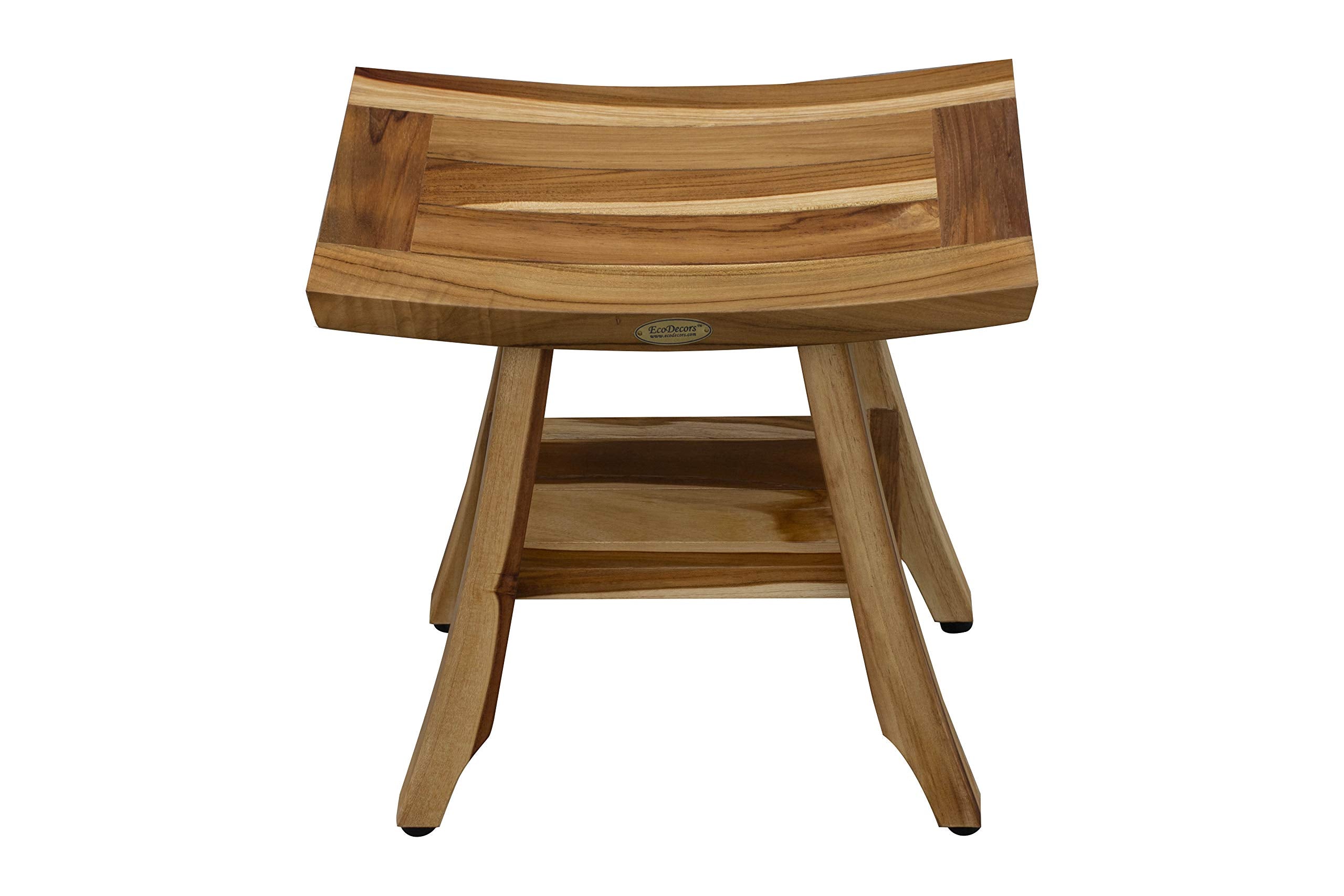 Ecodecors, Satori, 18'', Teak Shower Bench, Teak Shower Stool, Teak Shower Seat, Shower Storage Shelf, Bathroom Storage, Shower