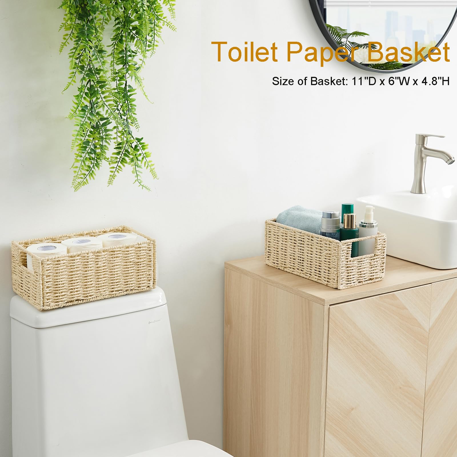 Vagusicc Storage Basket, Set Of 2 Wicker Basket, Hand-Woven Paper Rope Storage Baskets For Organizing, Foldable Rectangular Cube