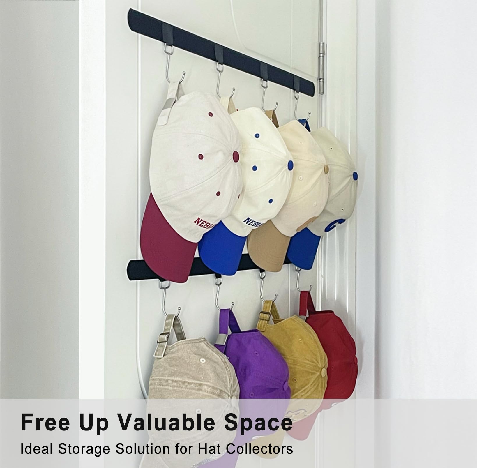 Etowifa Adhesive Hat Organizer Rack For Baseball Caps [Up To 36 Caps] Hat Hangers Holder Display For Wall, Over Door Closet, Roo