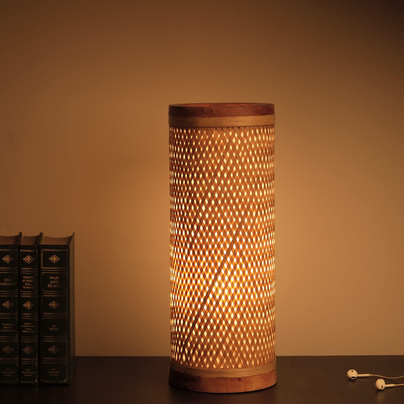 Kraftinn Bamboo Led Table Lamp For Bedroom | Handcrafted Wooden Desk Lamp | Natural Brown Bedside Night Lamp For Study, Living R