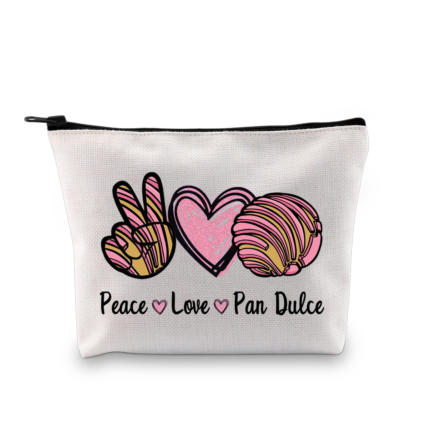 Jxgzso Mexican Bread Lover Gifts Pan Dulce Gift Peace Love Pan Dulce Cosmetic Bag Concha Lover Gift Baker Gifts