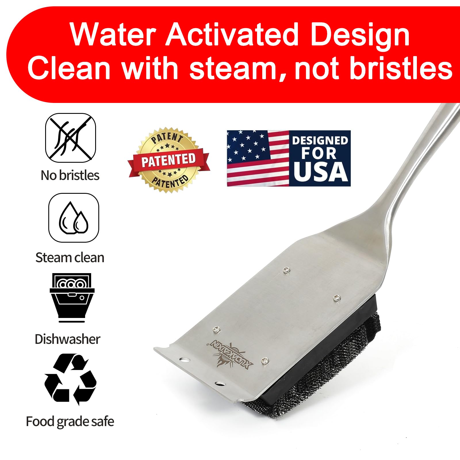 Xudakaixin Grill Brush Bristle Free,Water-Activated Steam Effectively Cleans The Grill.Unique Steel Fibers For Cast Iron/Stainle