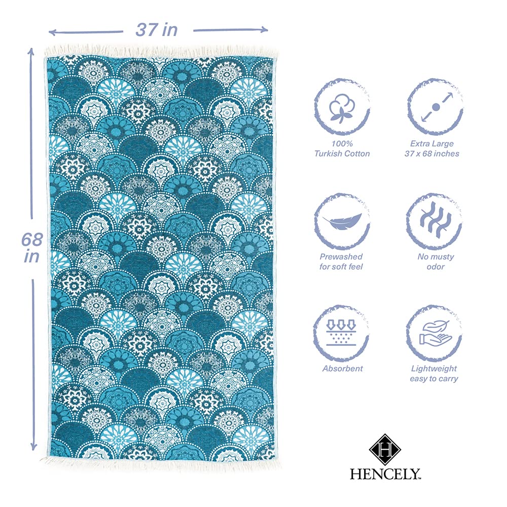 Hencely Beach Towels, 100% Cotton Soft Turkish Large Beach Towel 37 X 68 Inches For Spa, Beach, Pool, Gym And Bathroom (Mandala)