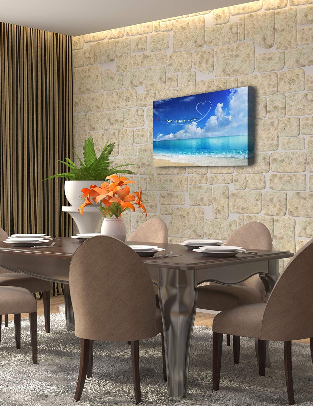 Ipic - Seaside Skywriting Personalized Wall Art With Names, Customized Gift For Couple, Customized Canvas For Wedding Anniversar