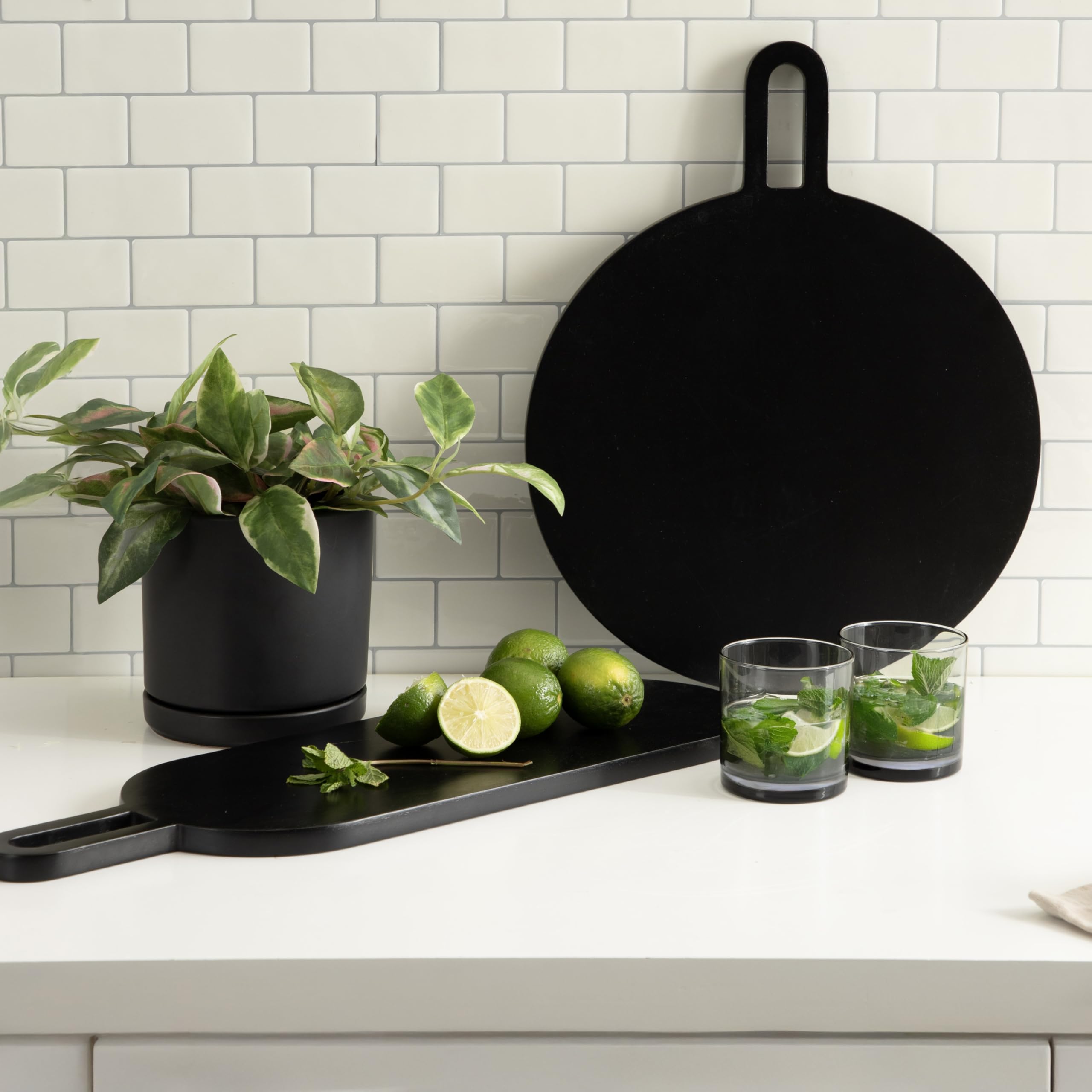 Kate and Laurel Staven Transitional Two-Piece Serving Boards Set, 7 x 22 and 14 x 18, Black, Modern Food-Safe Charcuterie Boards