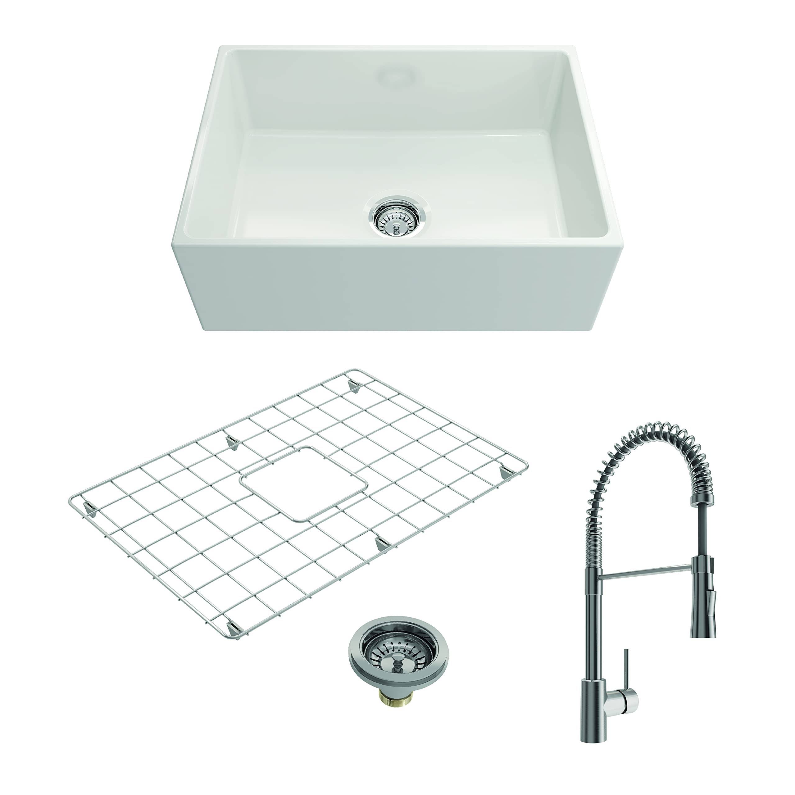 Bocchi Contempo Apron Front Fireclay 27 In. Single Bowl Kitchen Sink In White With Stainless Steel Faucet