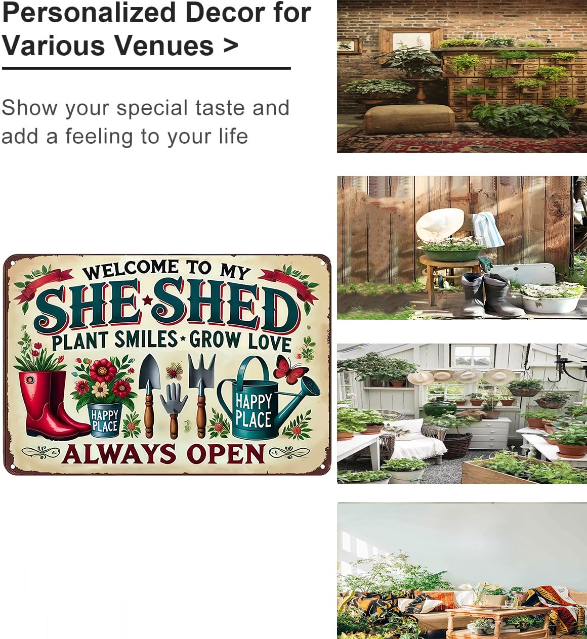 Bestylez Garden Gifts Welcome To My She Shed Vintage Gardening Signs for Home Garden Greenhouse Living Room Bedroom Yard Outdoor