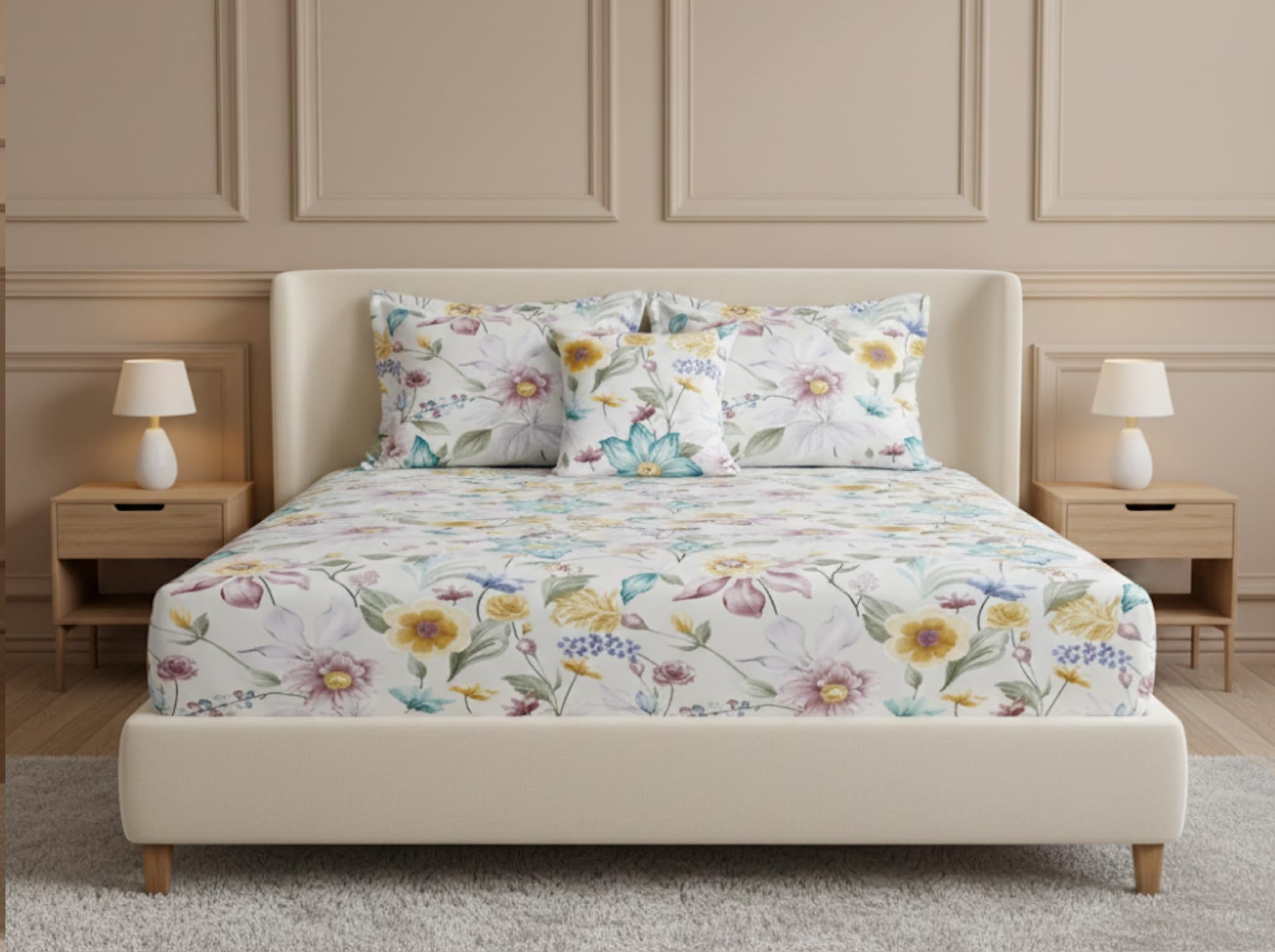 Linen & Loom Pure Comfort Series 360 Elastic Fitted King Size (72X78 + 9 inches) Bedsheet with 2 Pillow Covers | Soft Modern Pri