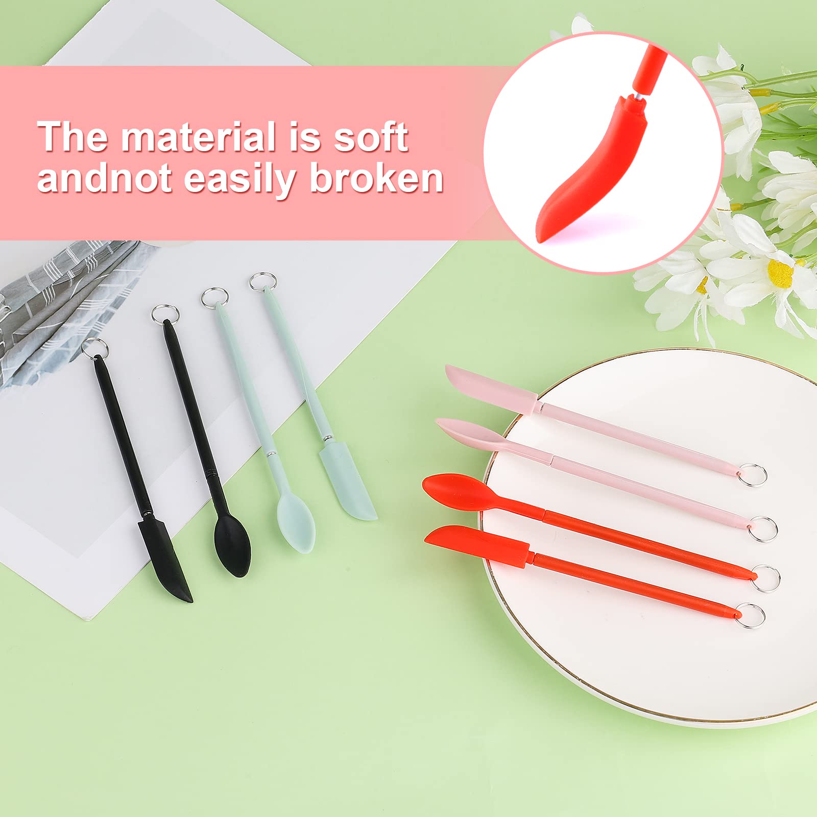 Mini Spatula And Spoon Sets, 8Pcs Mini Silicone Telescopic Spatula And Scooping Spoon Scalable Silicone Small Jar Scraper Spatul