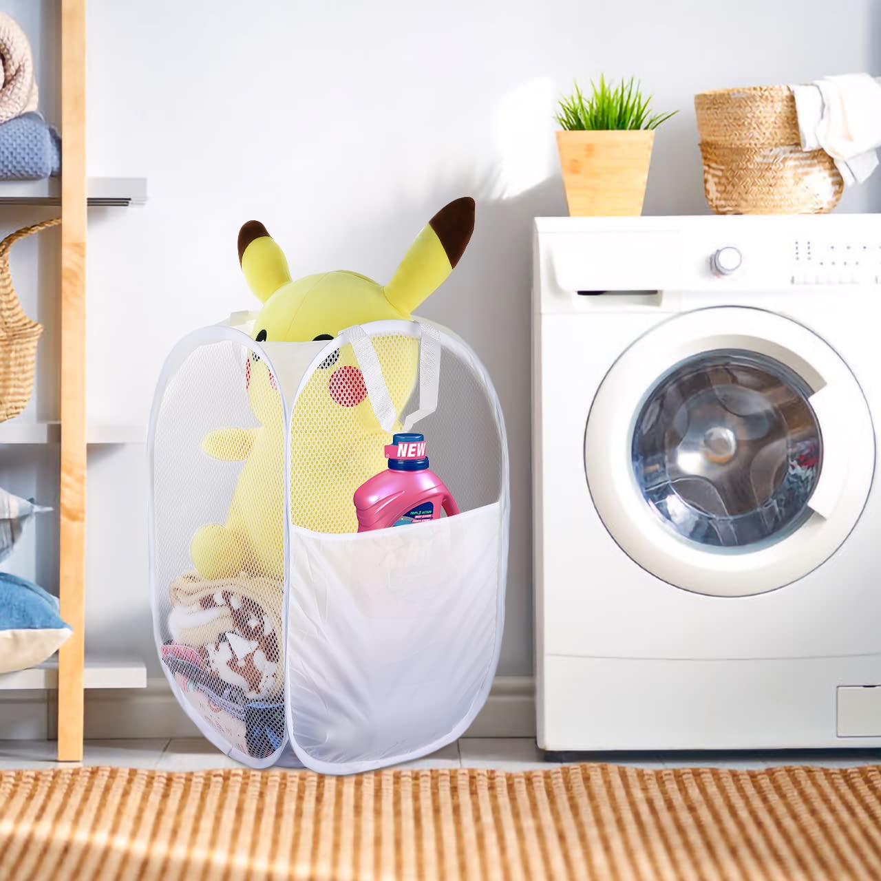 Spinfox Pop Up Collapsible Laundry Baskets, 2 Pack Foldable Mesh Popup Laundry Hamper With Reinforced Carry Handles, Mesh Laundr