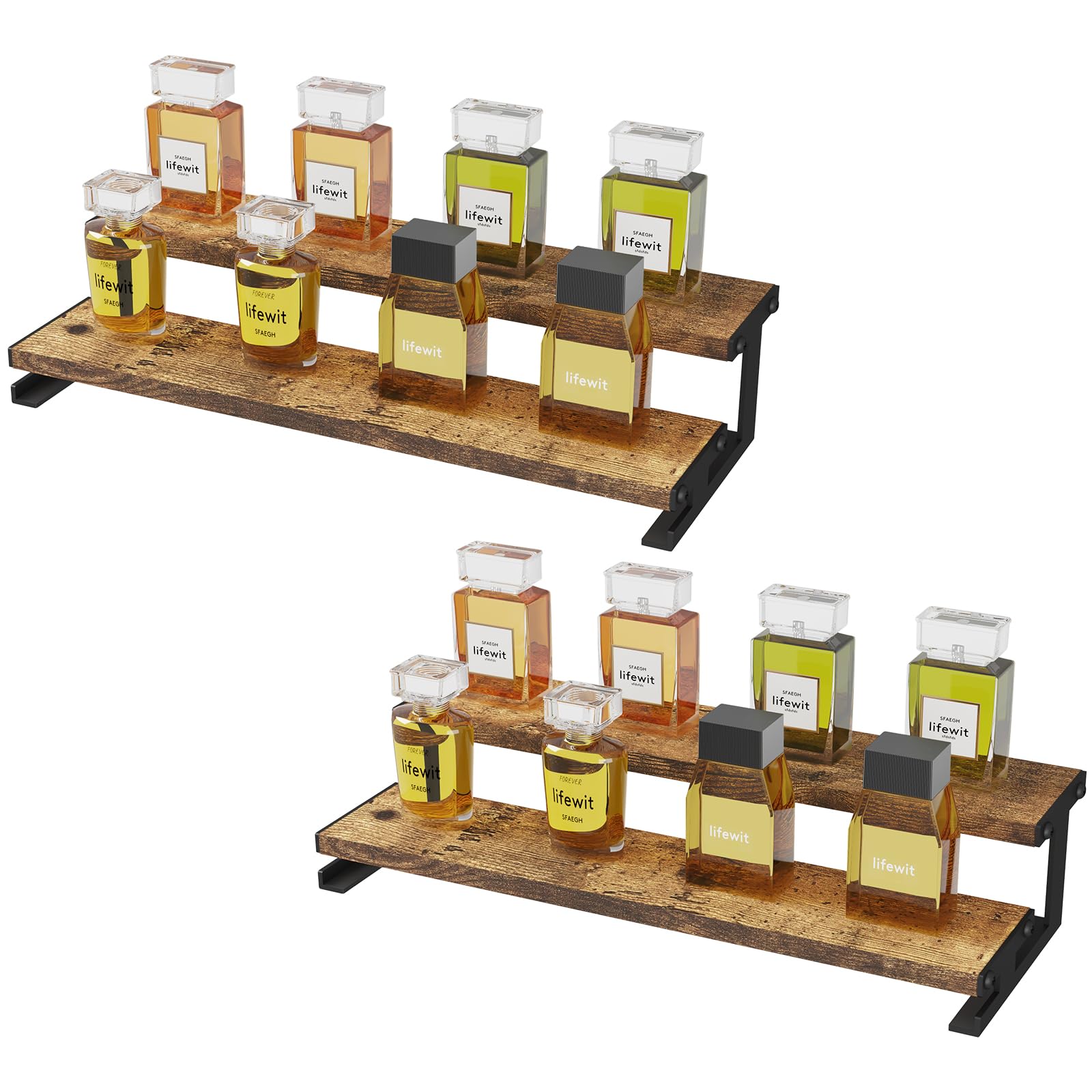 Lifewit 13.9 Inch Cologne Organizer for Men, 2 Tier Wooden Perfume Stand, Display Riser Shelf for Fragrance, Aftershave, Skincar